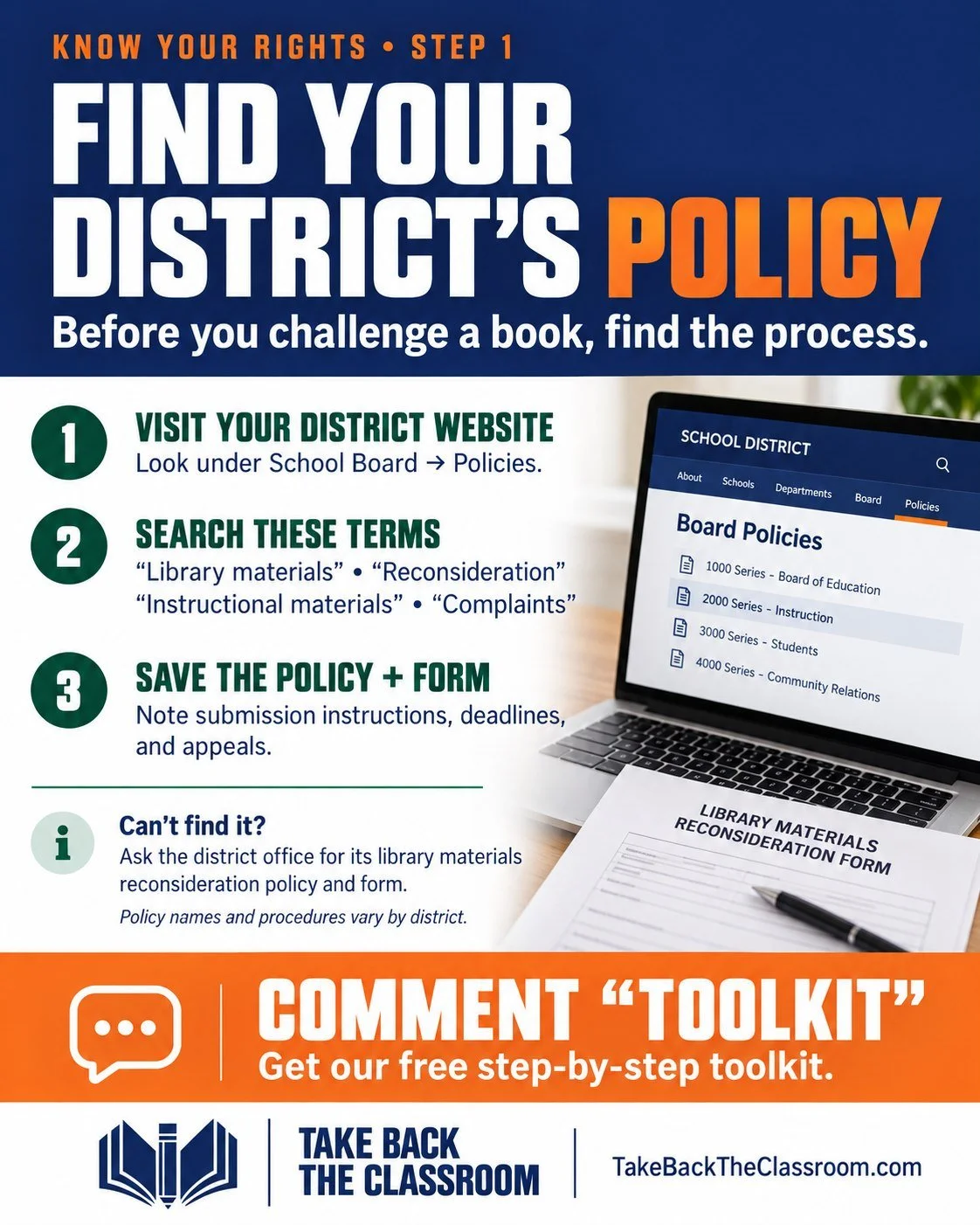 Found a sexually explicit book in your child&rsquo;s school library? Start with your district&rsquo;s policy.

Before submitting a challenge, find the written process for requesting a review.

🔎 Visit your district&rsquo;s website &rarr; School Boar