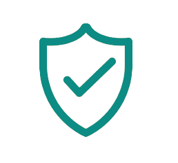 Shield icon with a checkmark inside, symbolizing security or protection.