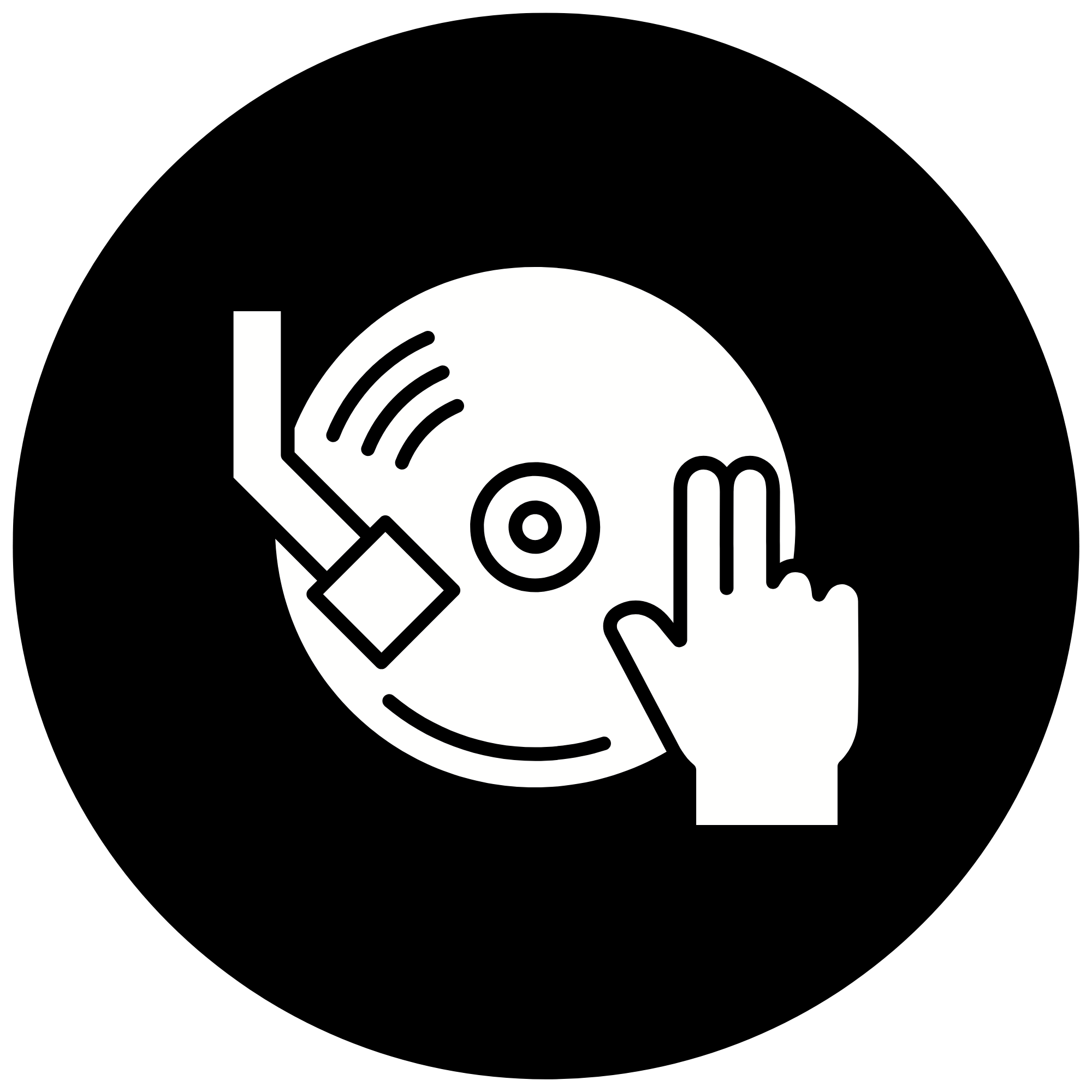 A black and white outline illustration of a vintage film camera, with a large circular reel on top, and a rectangular body with a lens and a hand crank on the side.
