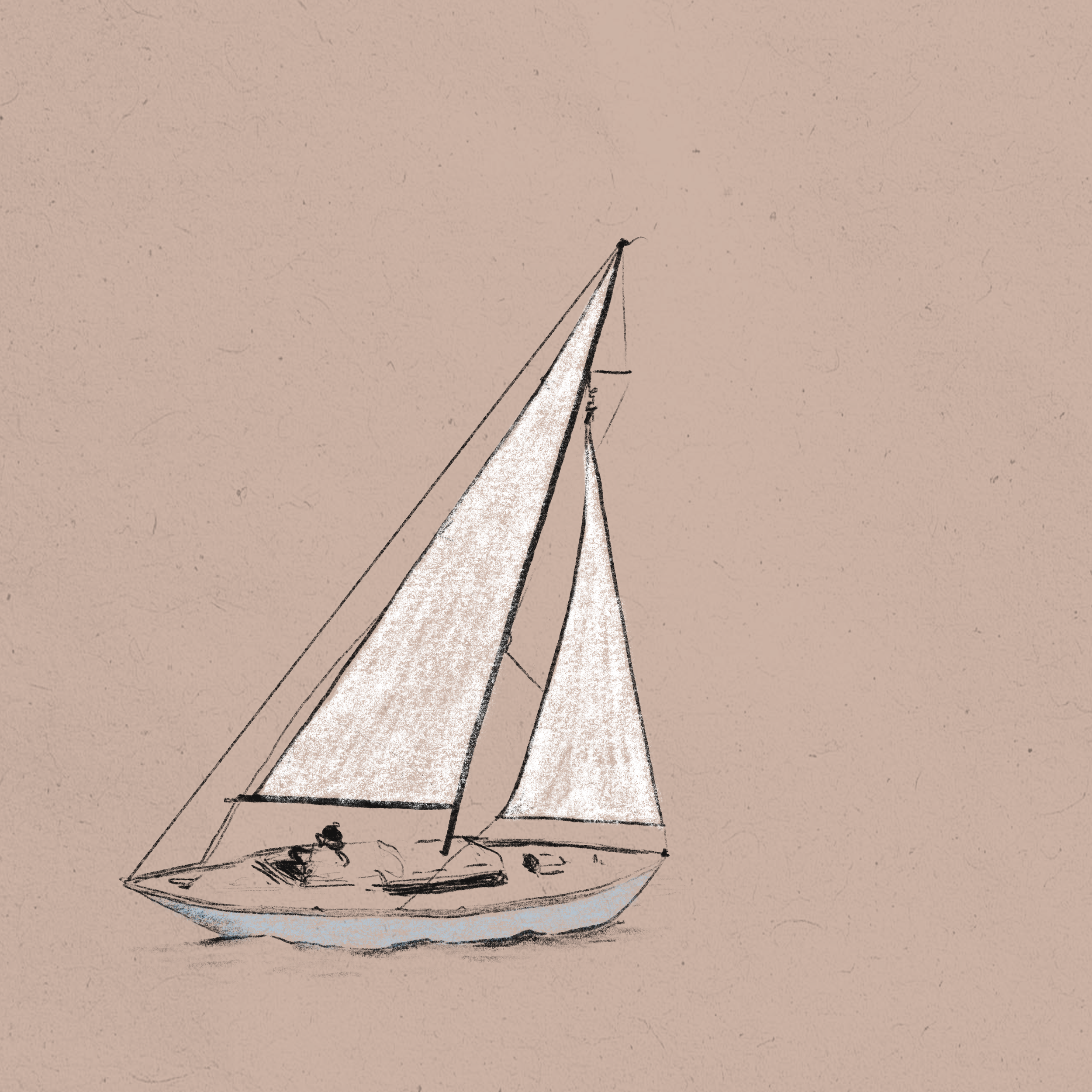 Hand-drawn sketch of a paper boat on a textured beige background.