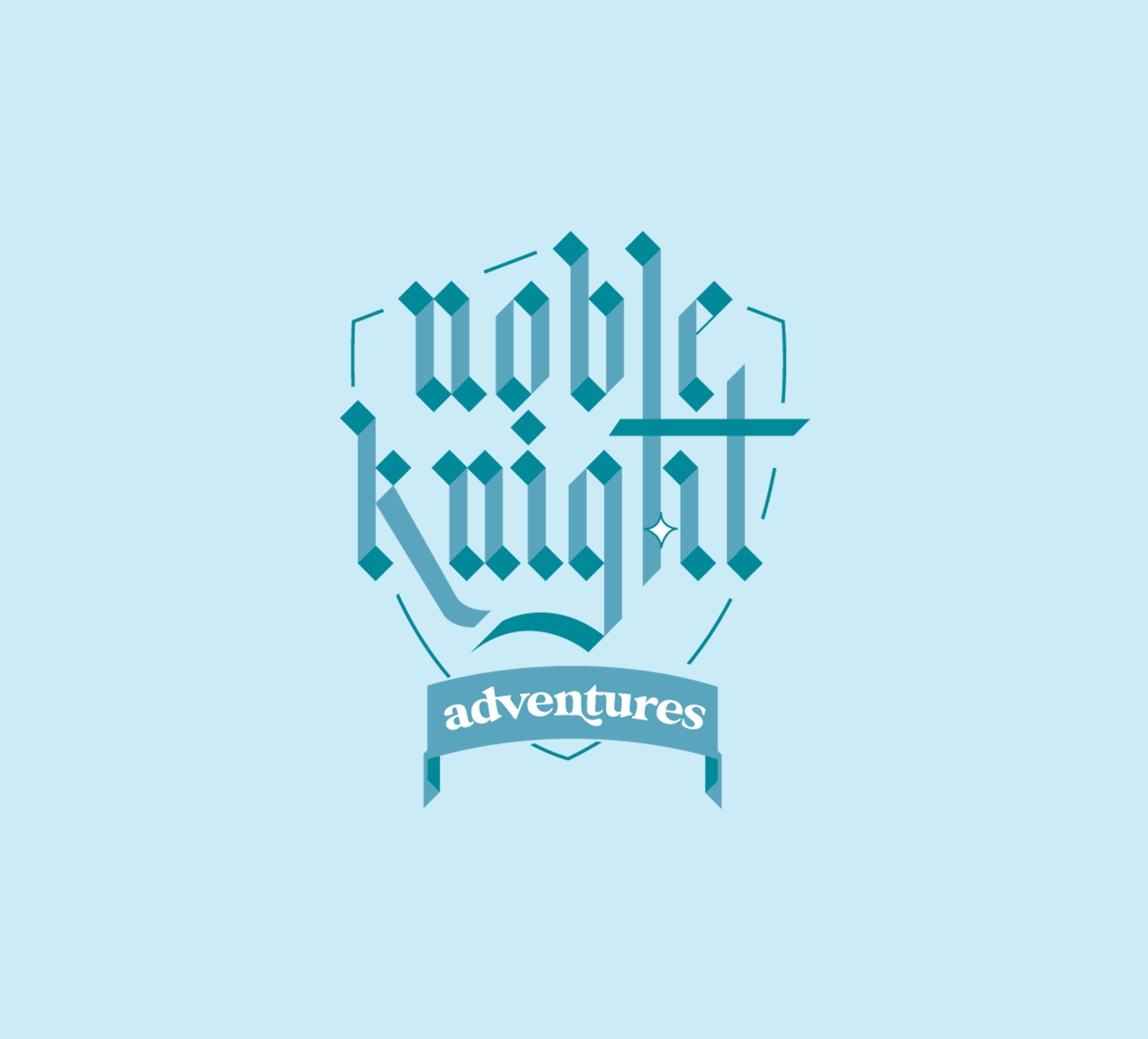 A digital illustration with a light blue background featuring a stylized shield with a compass in the center. Above the shield, the words 'mobile' are written in a Gothic-style font, and below it, the word 'adventures' is written in a modern font on 