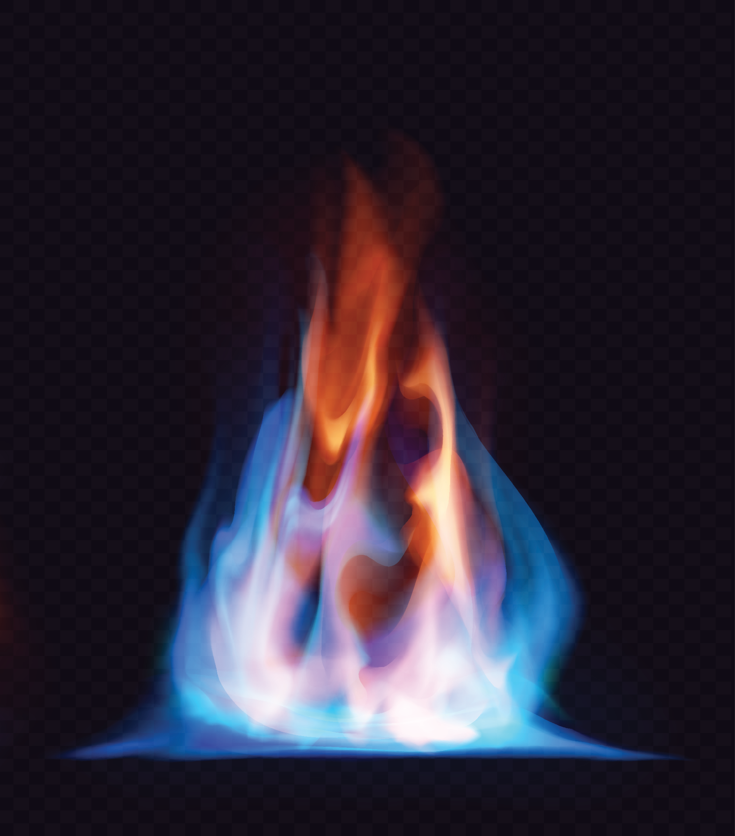 Bright flames of blue, orange, and red burning against a dark background.