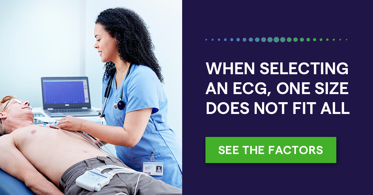 A nurse performs an ECG on a male patient lying in a hospital bed, with a monitor and medical equipment nearby.