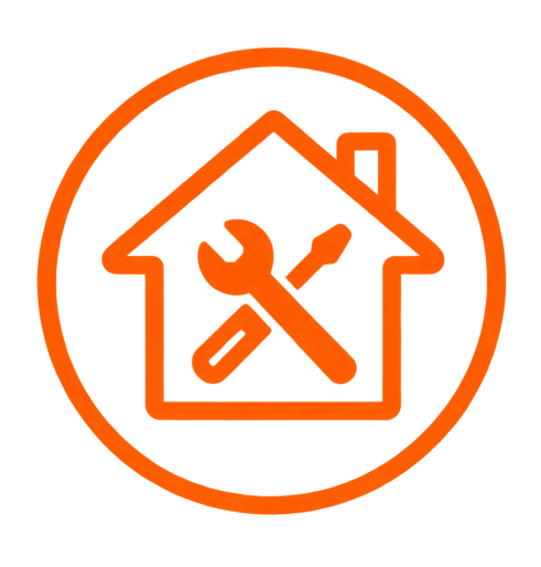 Icon of a house with a wrench and screwdriver inside, circled for maintenance or repair services.