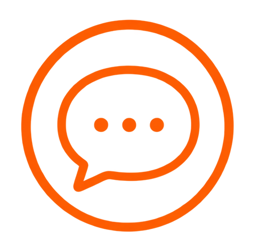 An orange icon of a chat bubble with three dots.