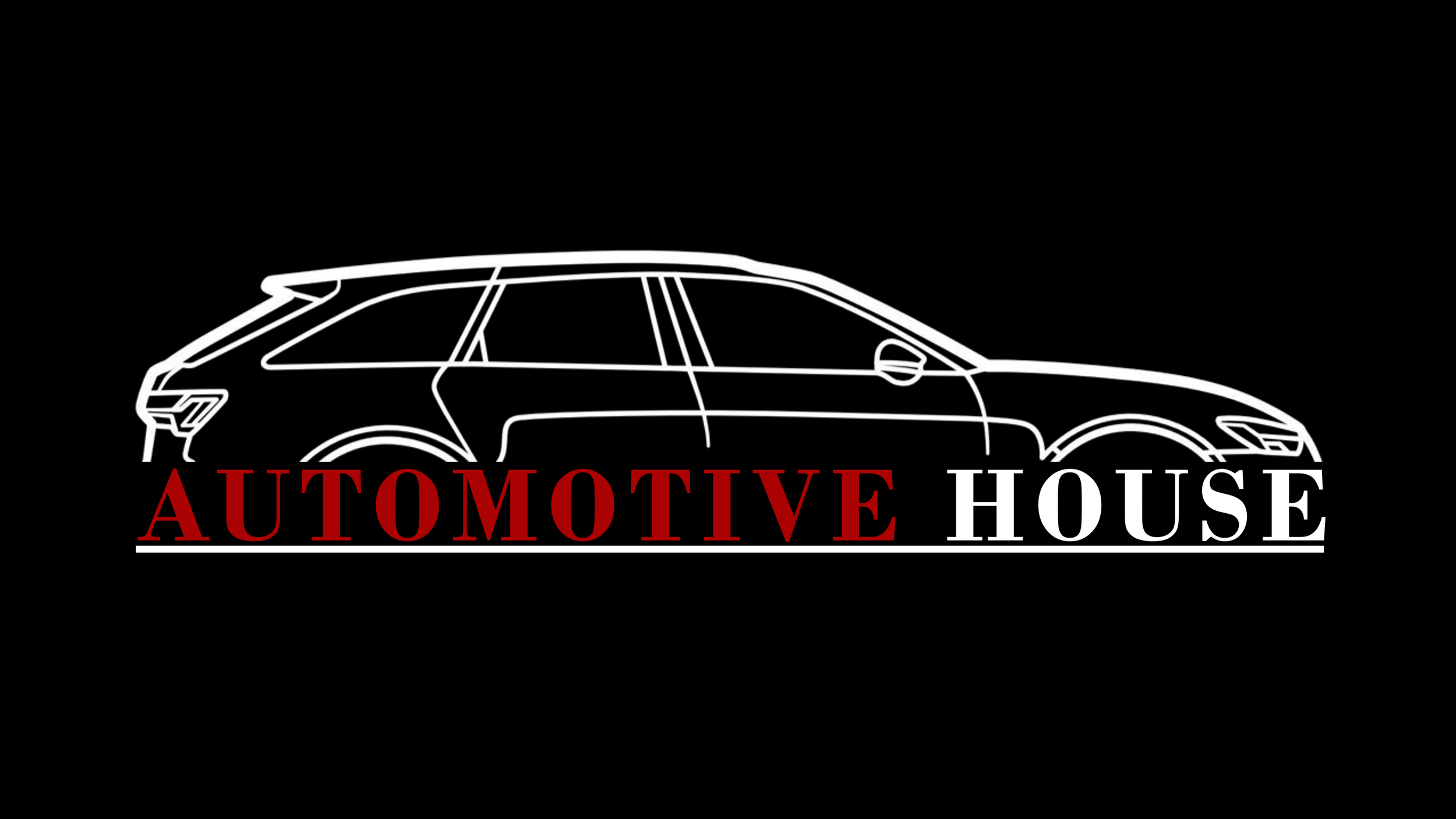 Silhouet van een auto met de woorden 'Automotive House' onderaan.