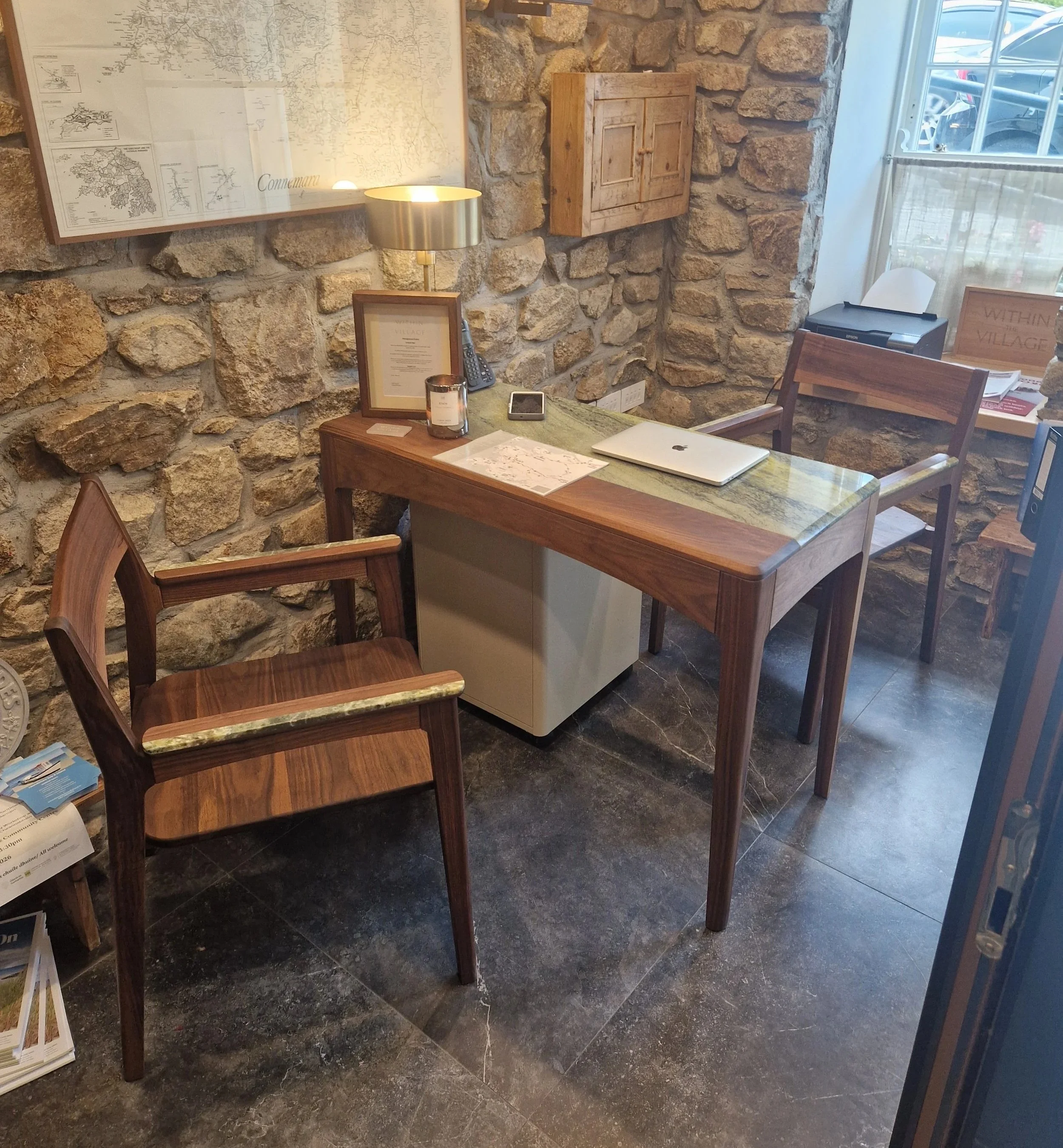 Workspace Desk & Chairs - Connemara Marble & Walnut