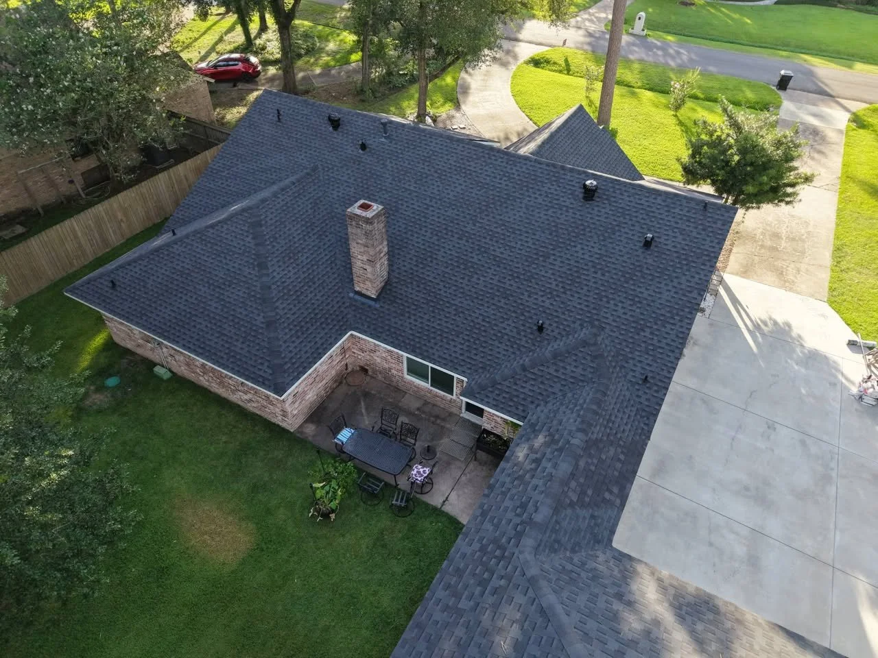 TurnKey Roofing & Restoration — An aerial view of a newly shingled roof in Cypress (Houston), Texas, using Owens Corning Shingles.