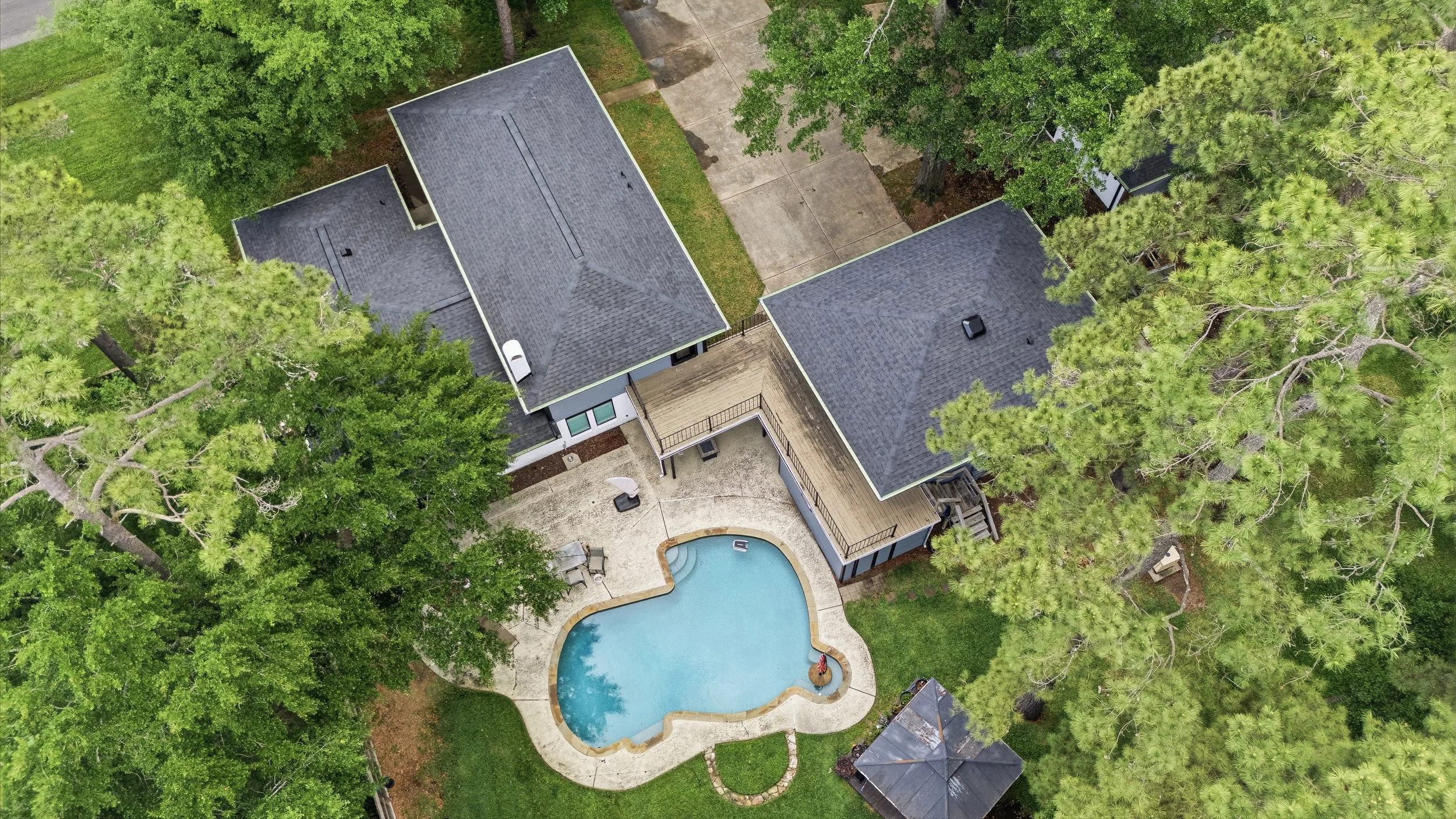 TurnKey Roofing & Restoration — An aerial view of a newly shingled roof in Cypress (Houston), Texas, using Owens Corning Shingles.