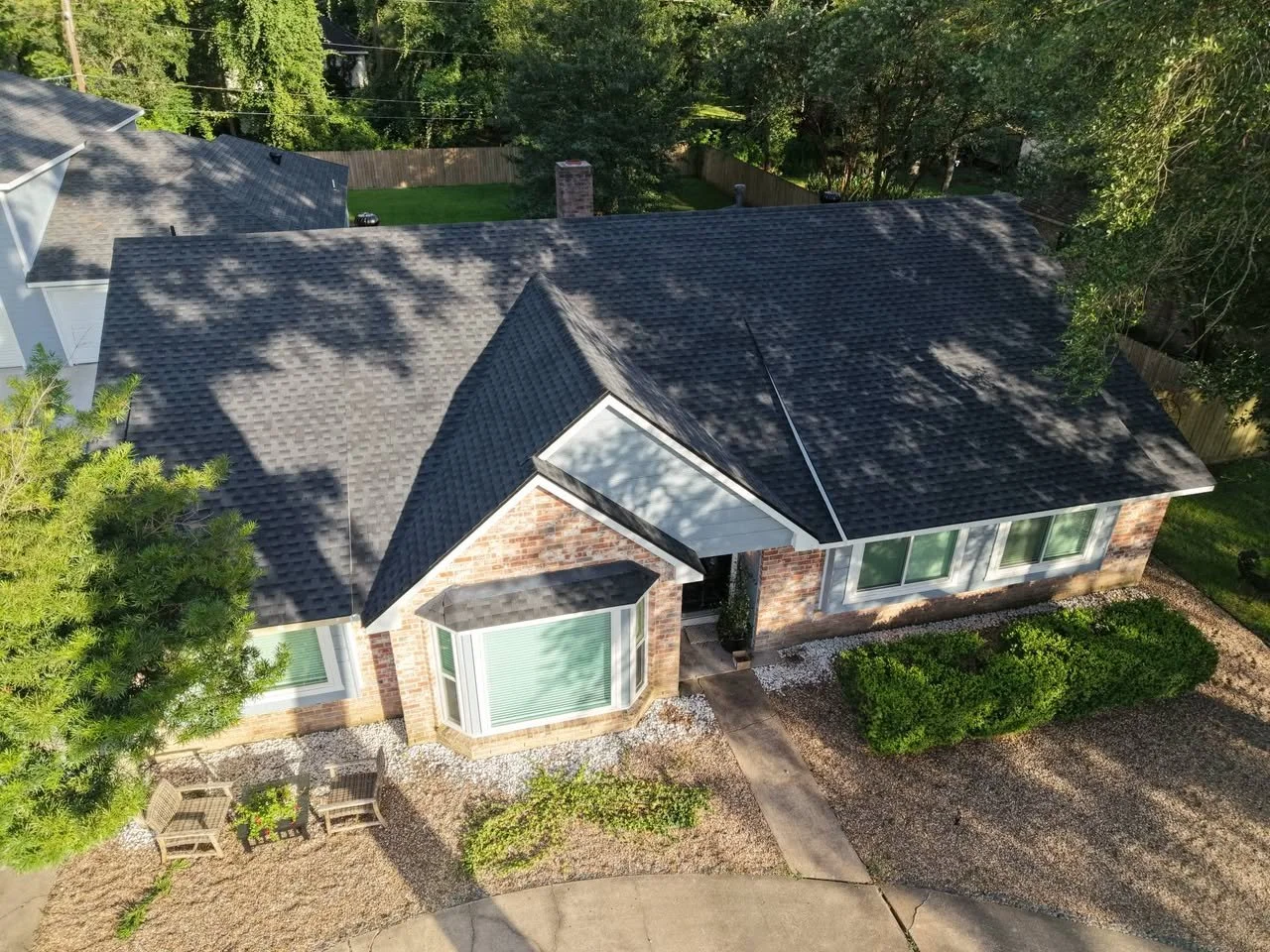 TurnKey Roofing & Restoration — An aerial view of a newly shingled roof in Cypress (Houston), Texas, using Owens Corning Shingles.