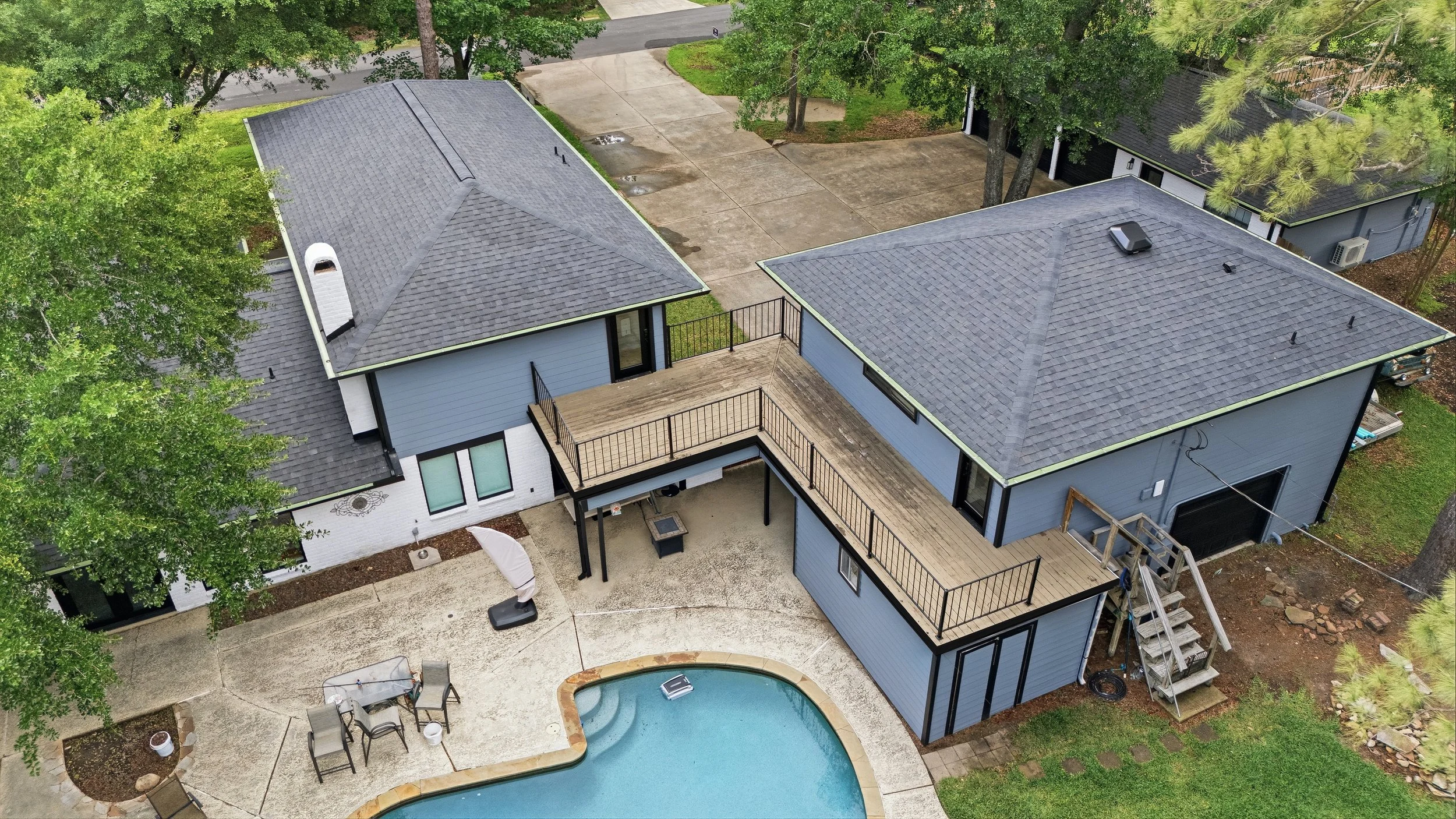 TurnKey Roofing & Restoration — An aerial view of a newly shingled gray roof in Cypress (Houston), Texas, using Owens Corning Shingles.