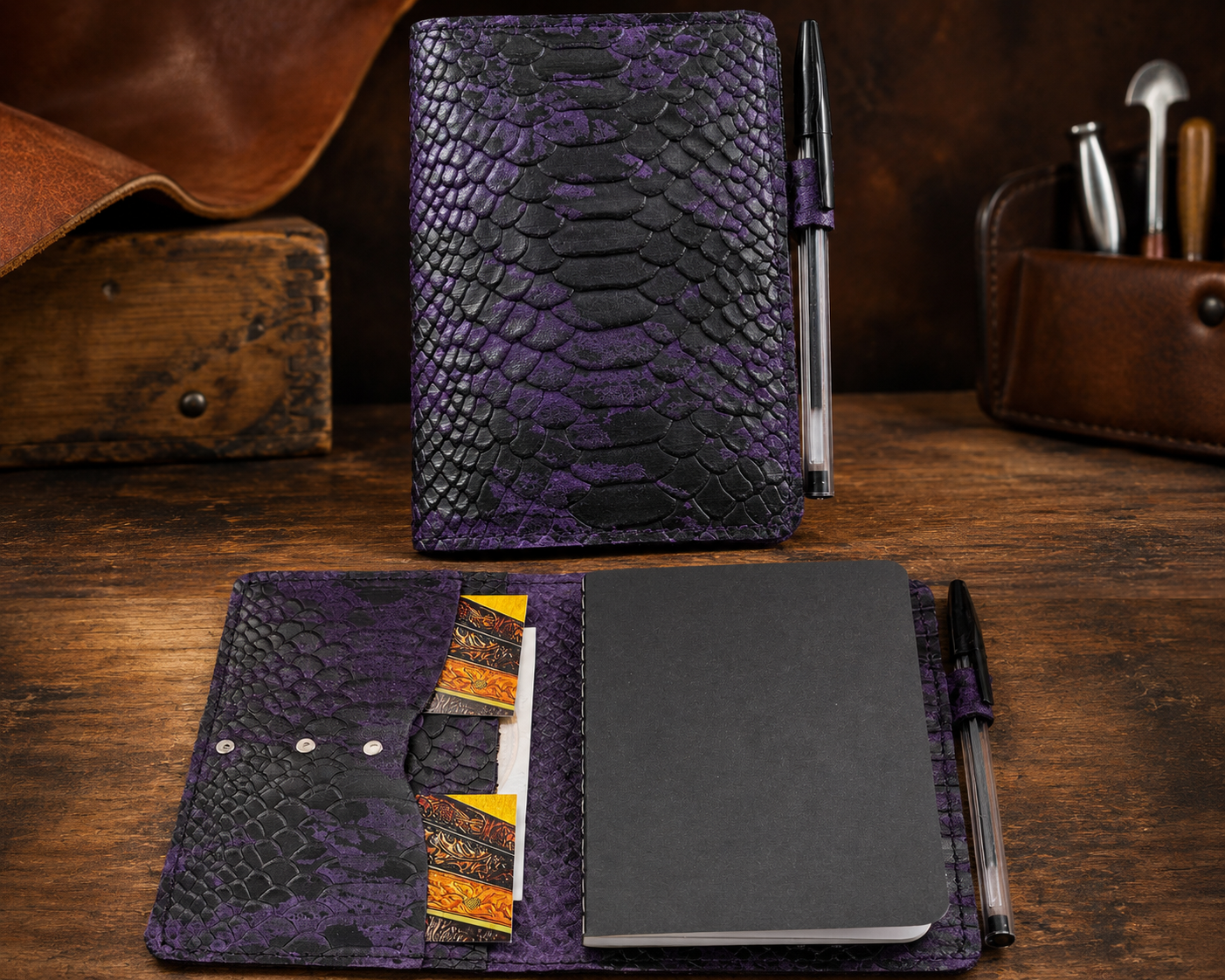 Purple Imitation Snake Leather Notebook/Passport Cover