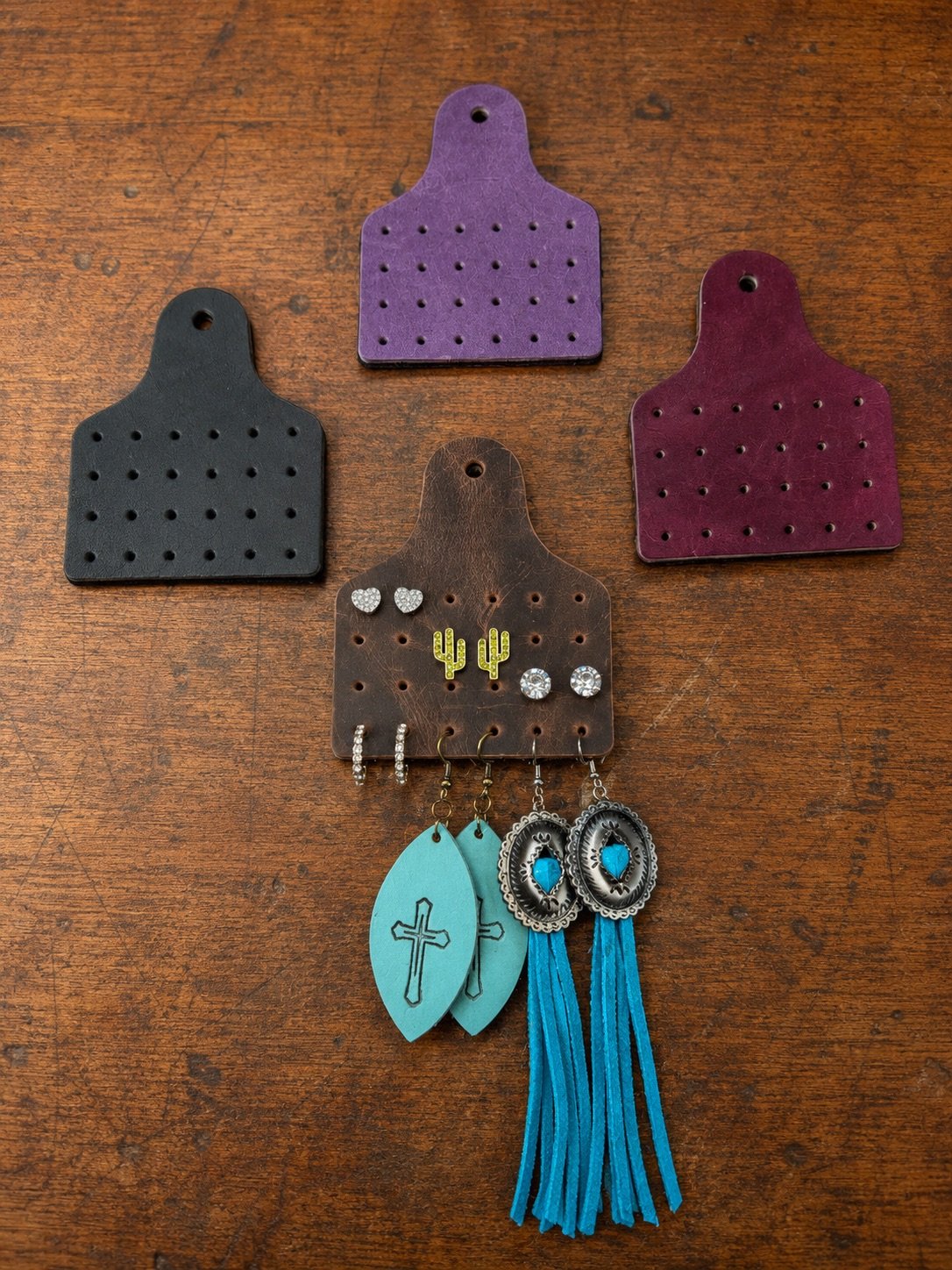 Leather Cow Tag Earring Holder