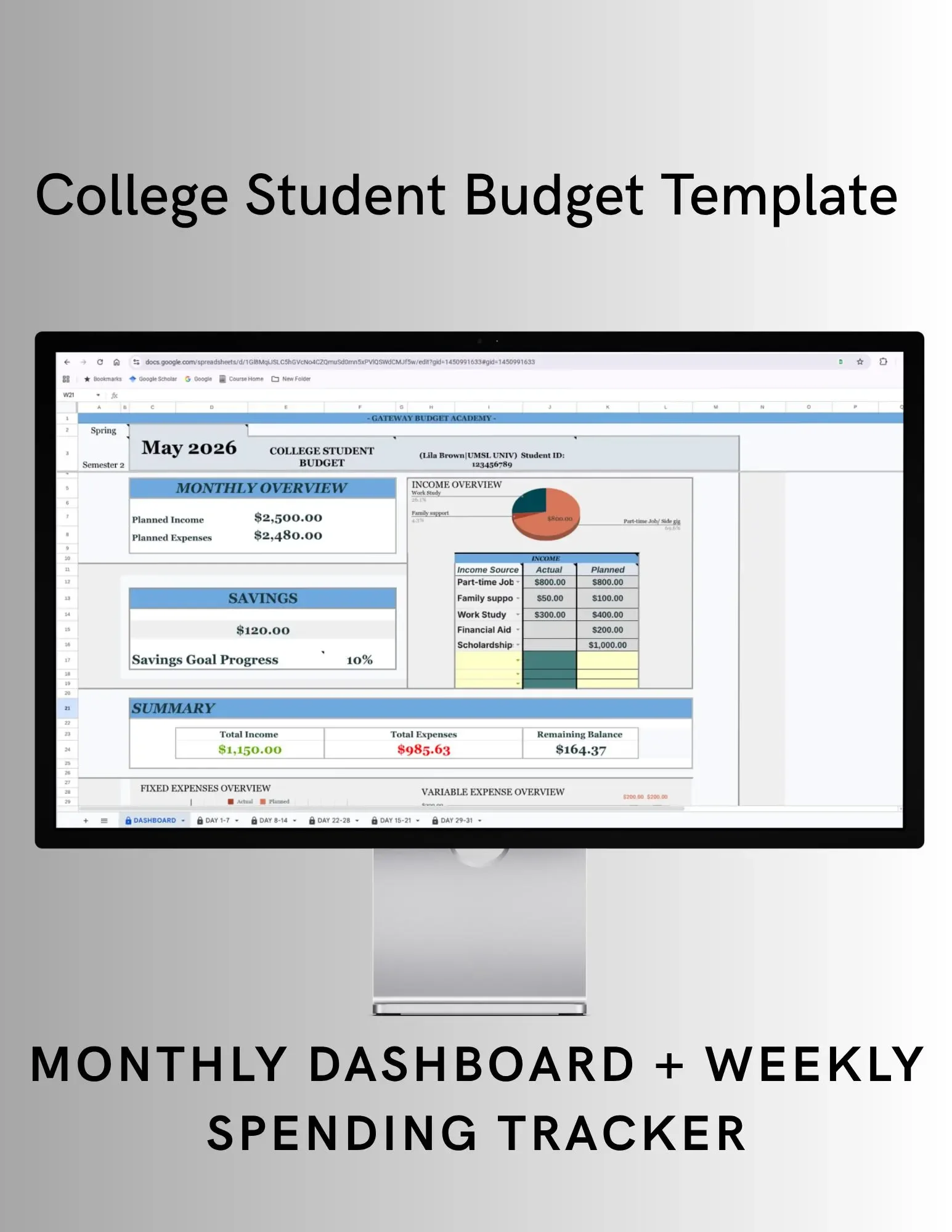 Student College Budget Template