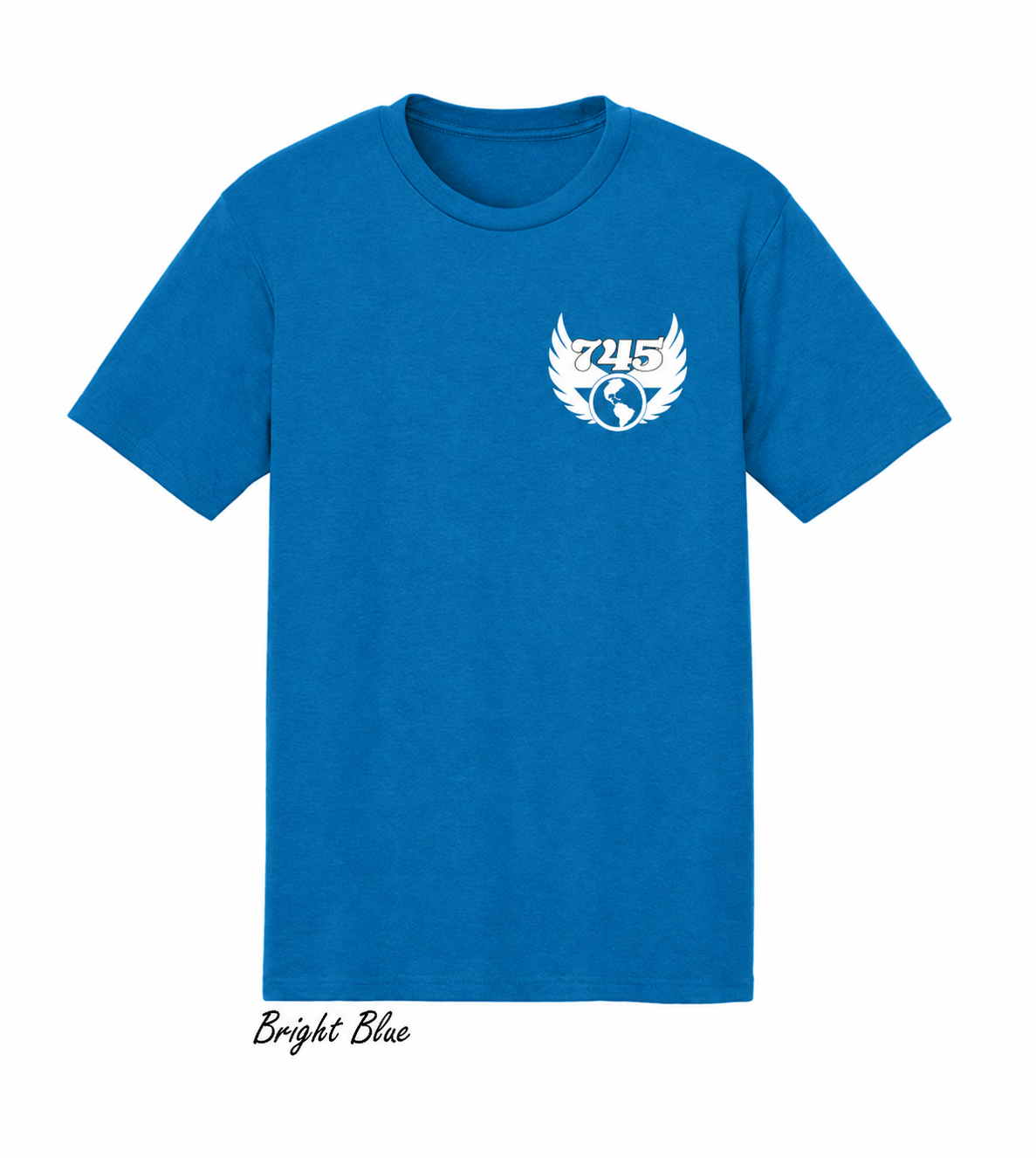 Bright Blue Winged Globe T-Shirt.png