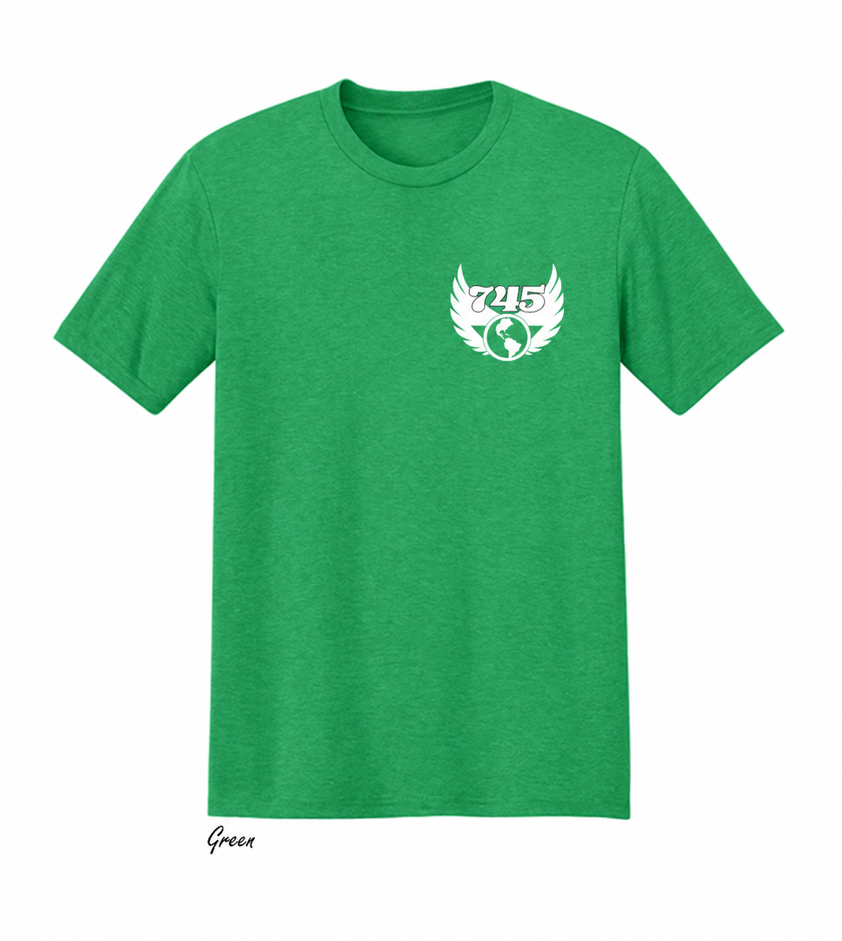 Green 745 Winged Globe T-Shirt Mockup.png