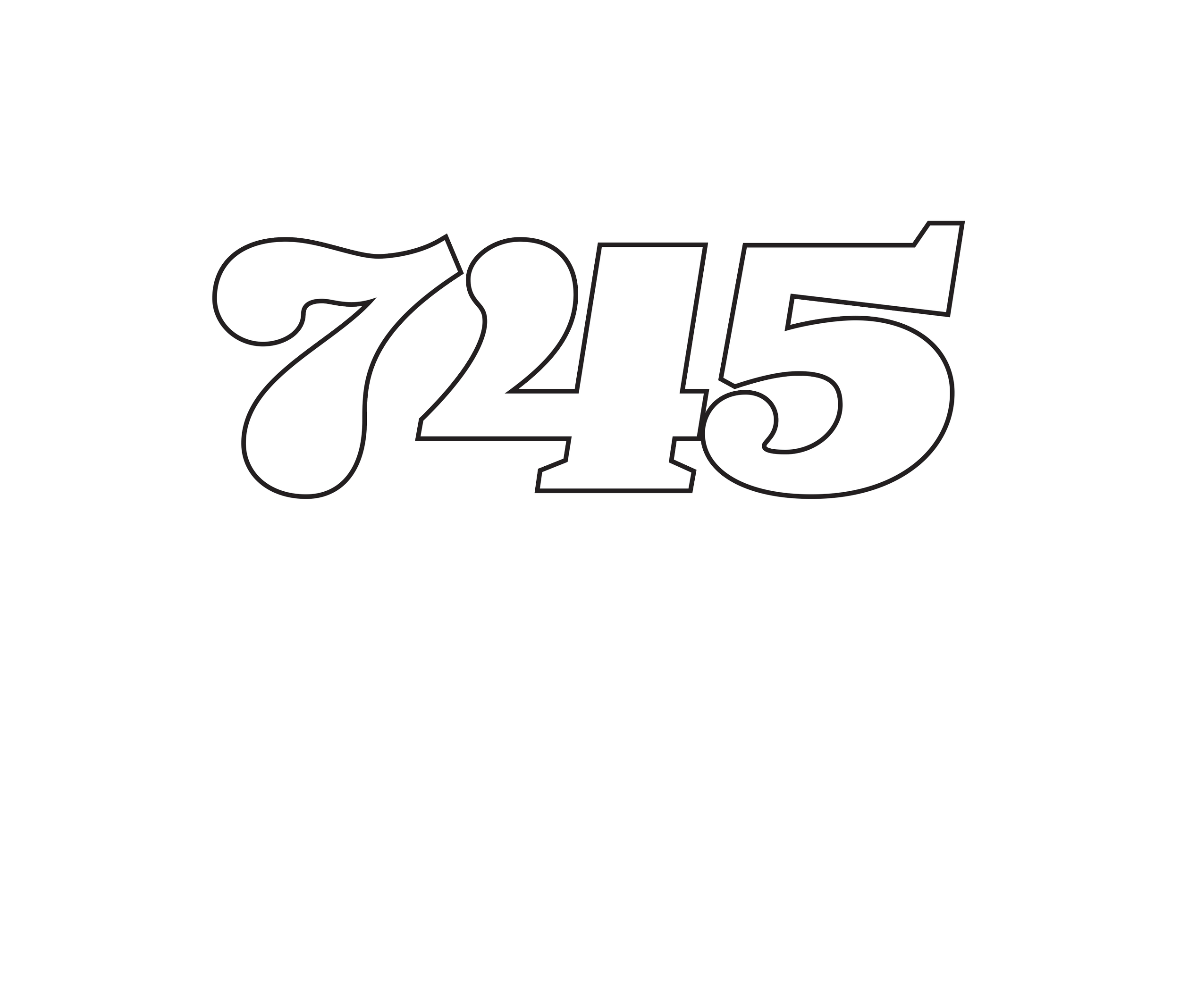 numbers 745 on top of a globe with wings on each side of the globe.