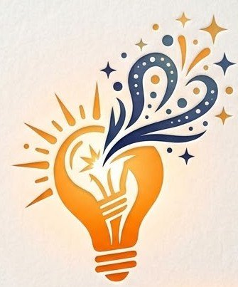 Illustration of a hand holding a light bulb with creative, star-like elements emerging from it, symbolizing ideas and inspiration.