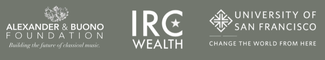 Logos of Alexander & Buono Foundation, IRC Wealth, and University of San Francisco on a gray background.