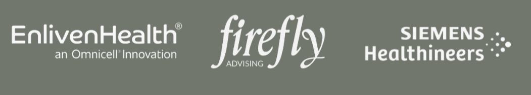Logos of EnlivenHealth, Firefly Advising, Siemens Healthineers on a gray background.