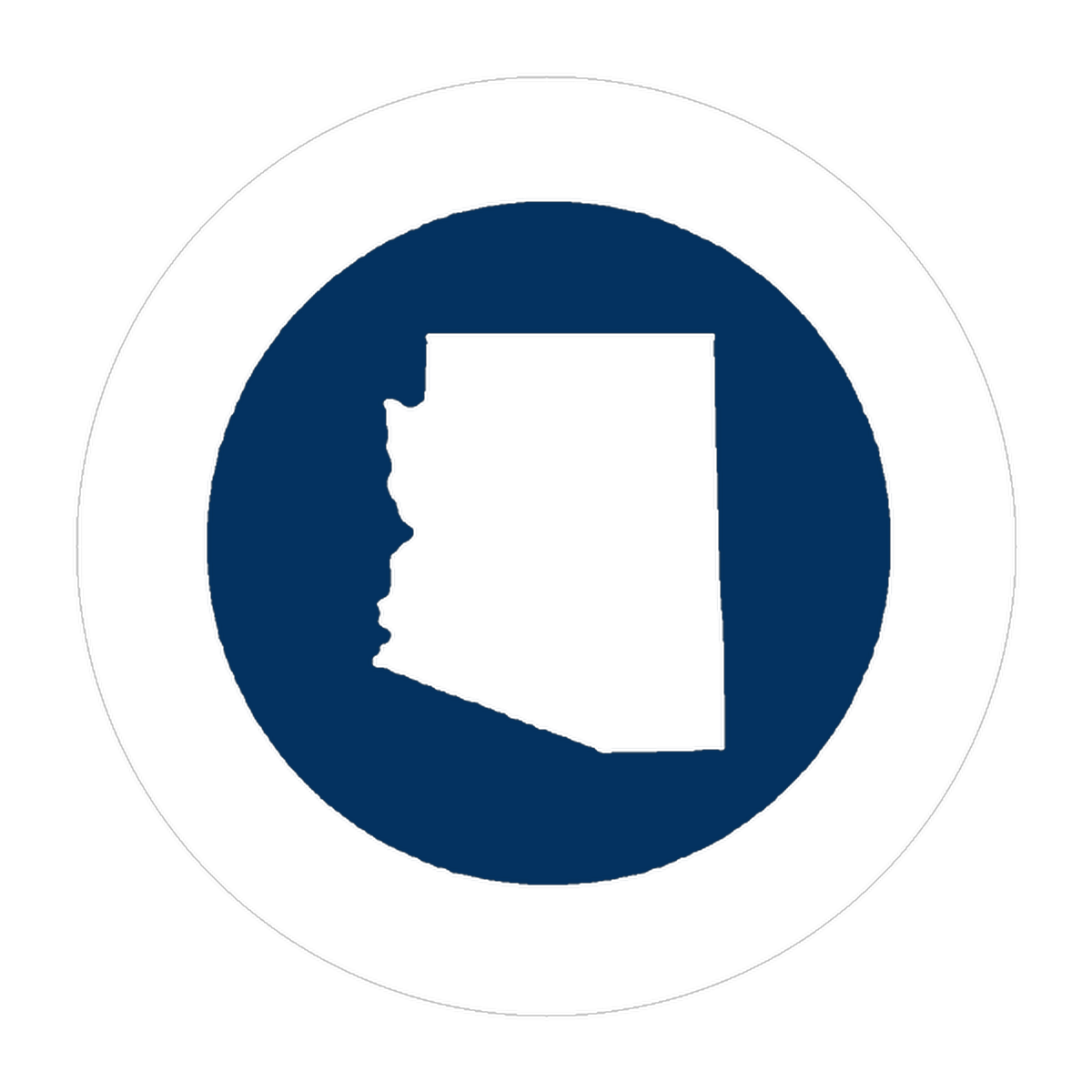 Icon of the state of Arizona with a circle around it, suggesting a map marker or location pin.