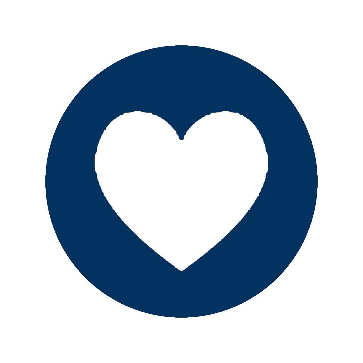 White heart inside dark blue circle.