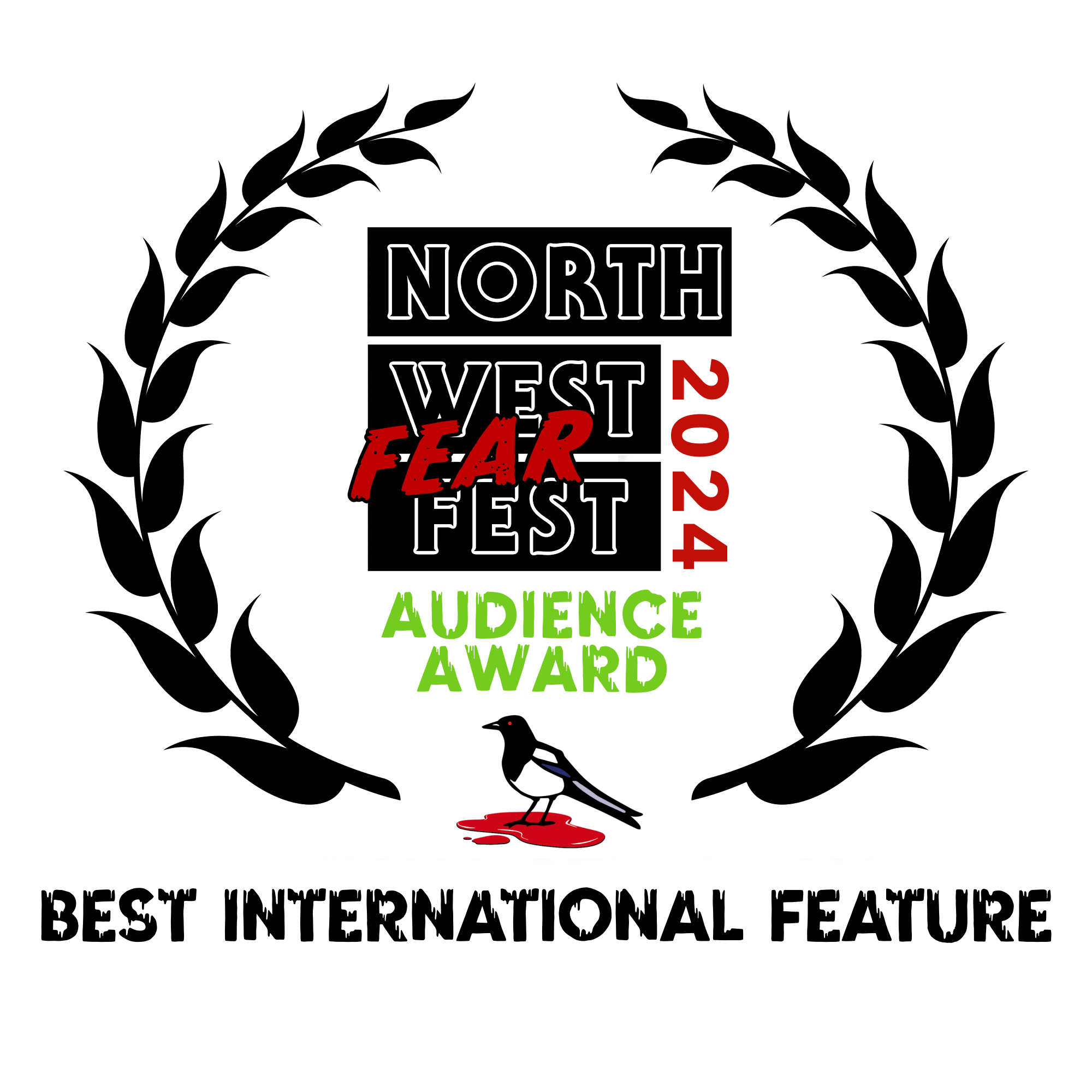 Map of North Dakota with event information for North West Fear Fest, including a crow and blood splatter design.