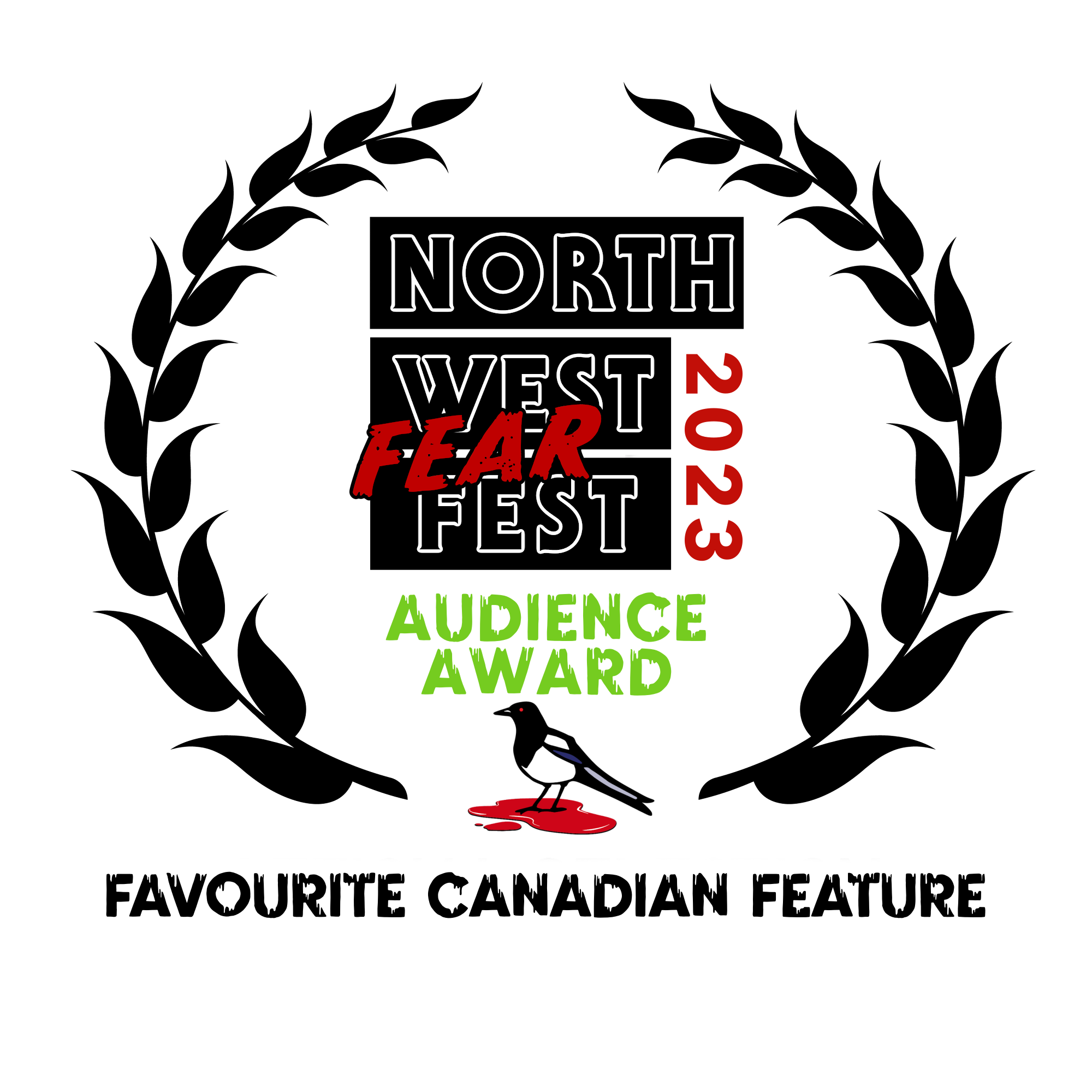 Logo for North West Fear Fest featuring a red and green map of the northwest region, a beaver, and the words 'North West Fear Fest' with 'Fear' in red and handwritten style.