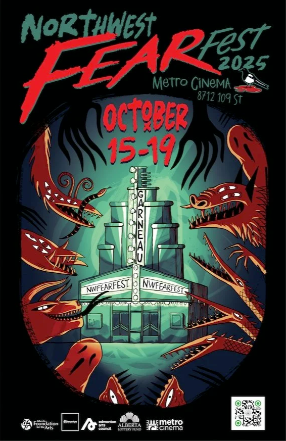 Creatures encroaching on Metro Cinema, illustrated