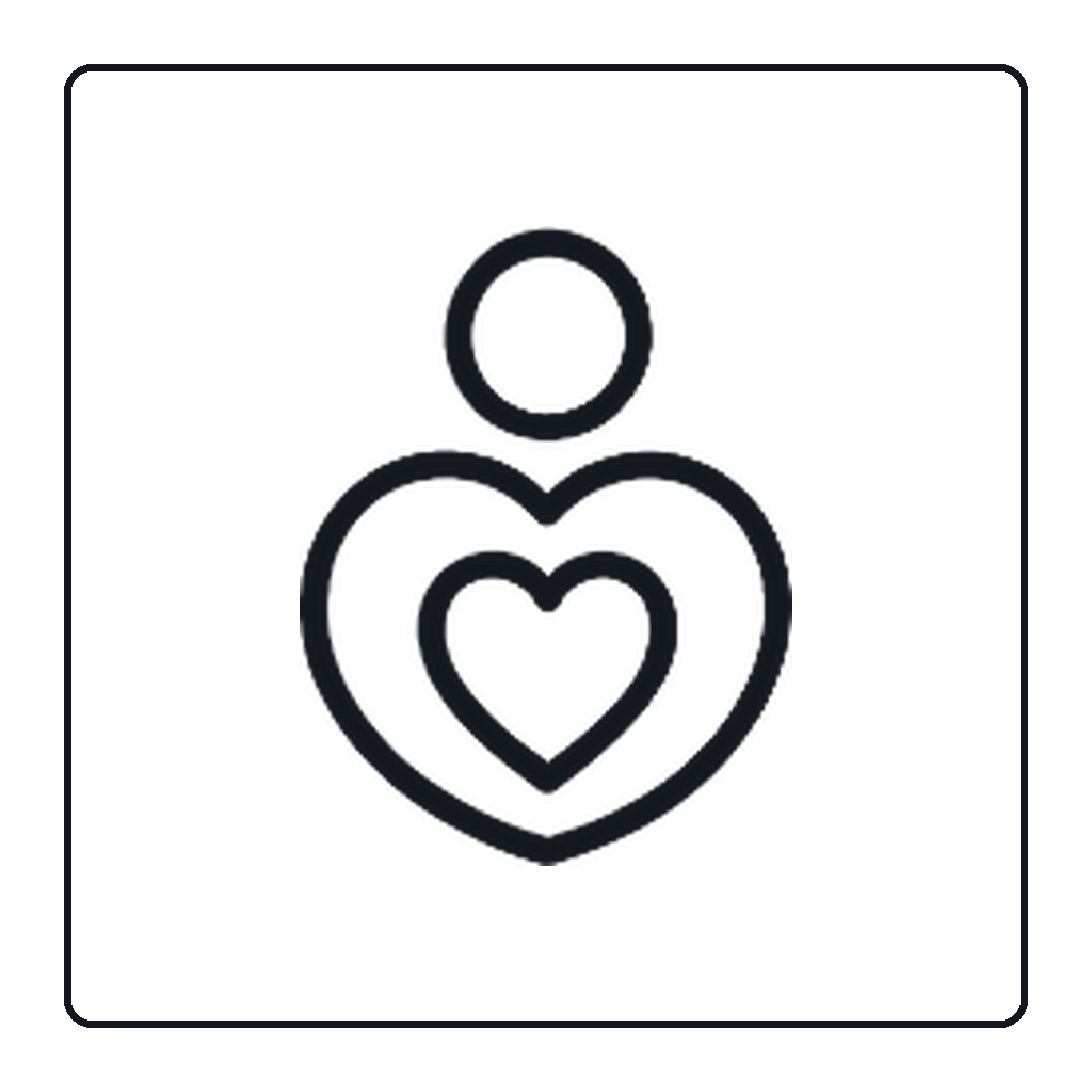 Outline of a person with two heart shapes, one large and one small, inside the chest area