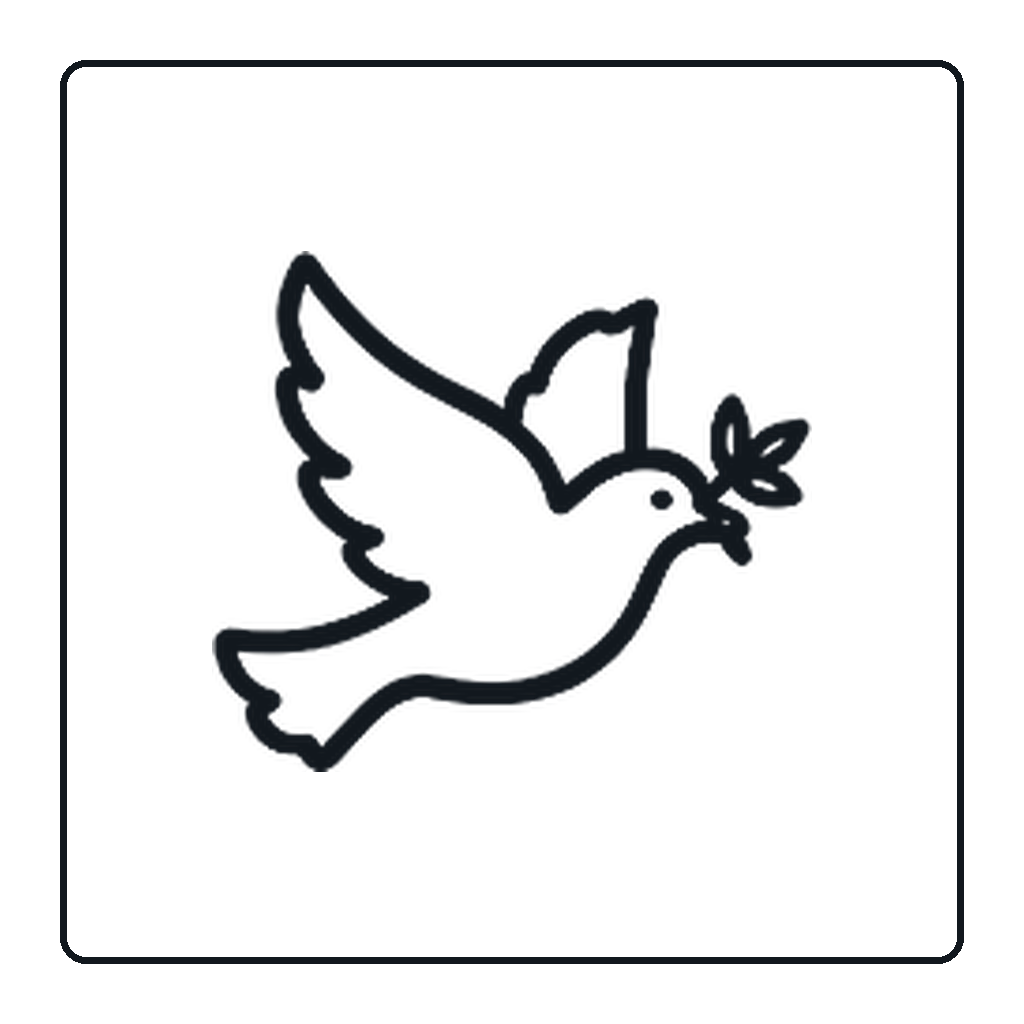 Line drawing of a dove carrying an olive branch.