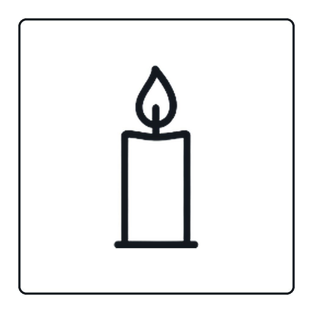 Line drawing of a candle with a flame on top.