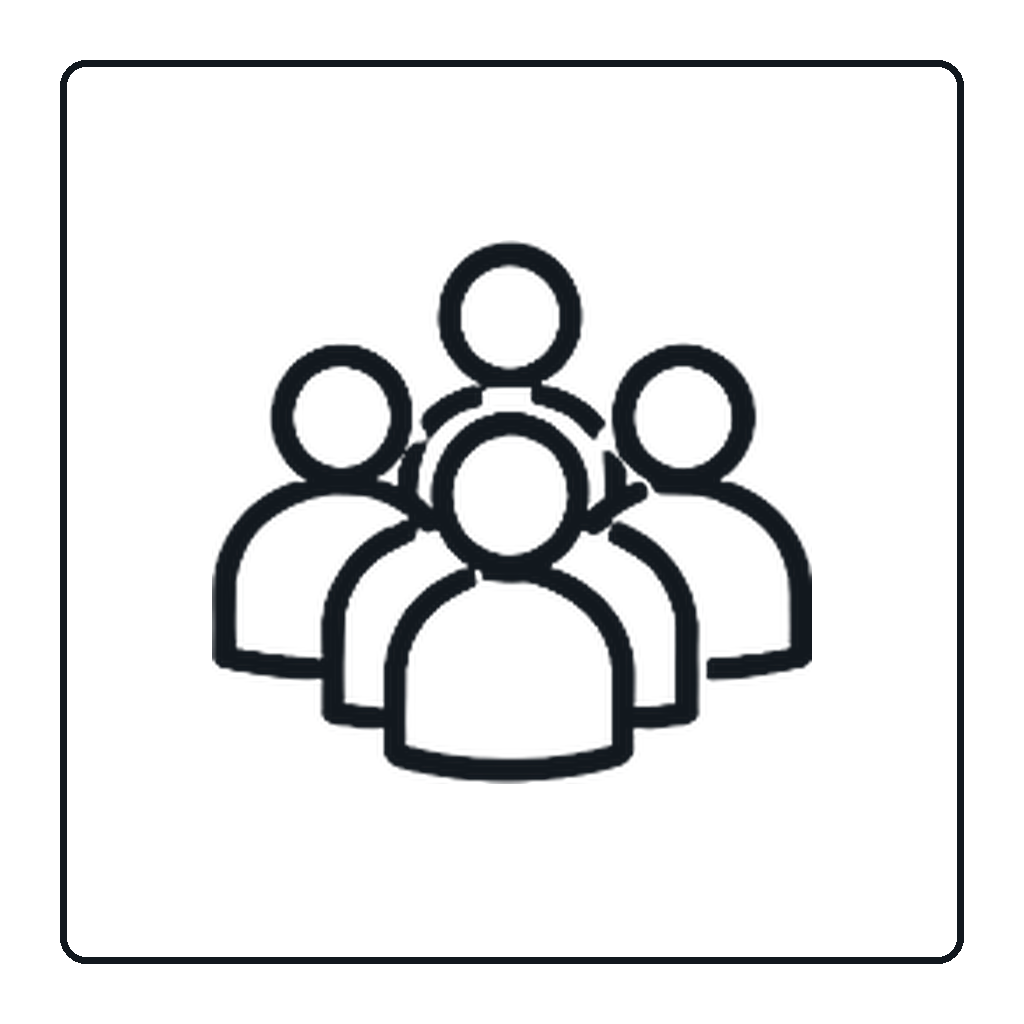 Icon of six people, representing a group or team.