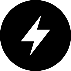 Black circular icon with a white lightning bolt in the center.