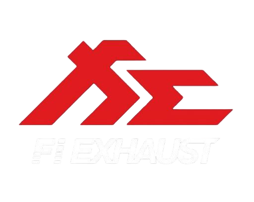 The logo of FXE FlyEhaust in red and white text with a stylized design.