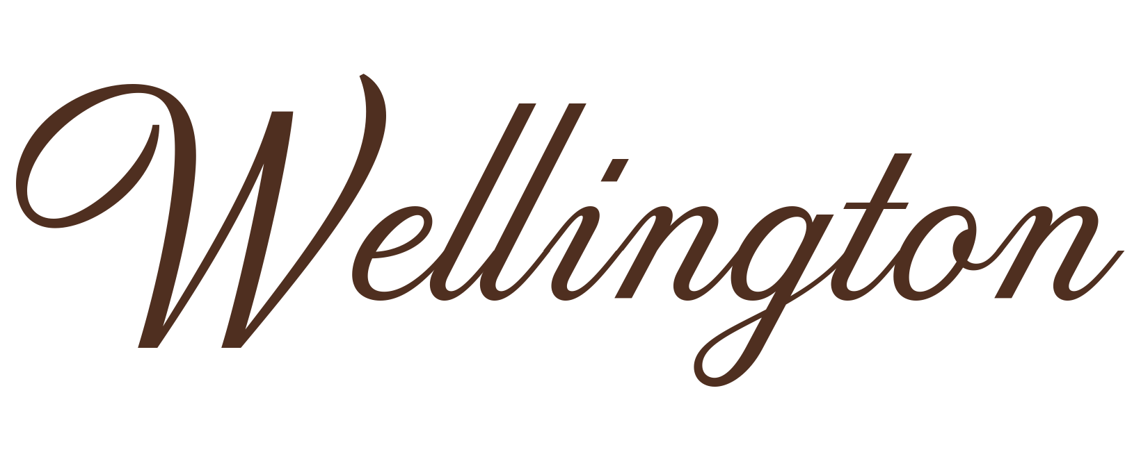 Stylized text saying 'Wellington' in brown cursive font.