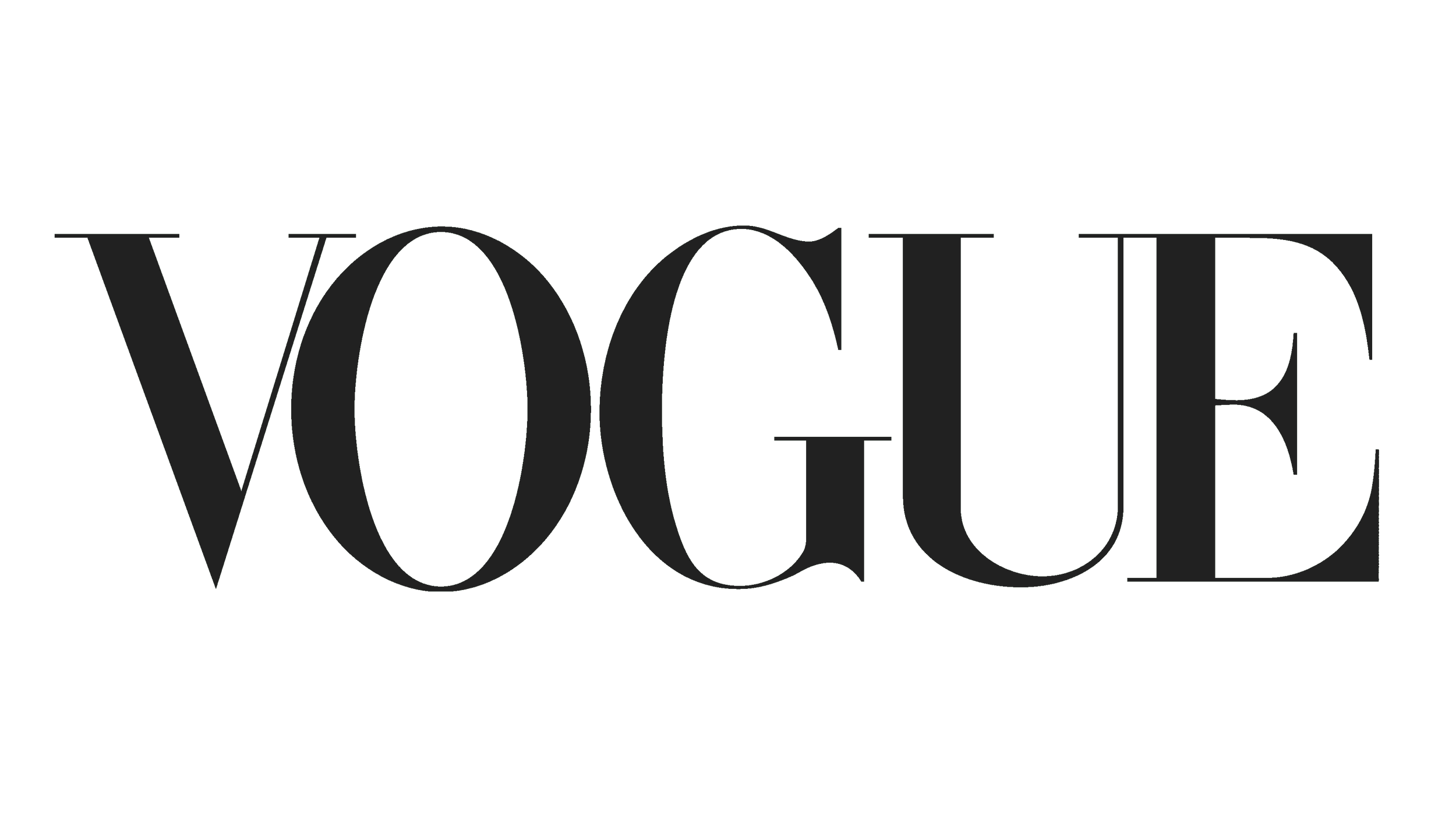 Vogue Magazine logo in black with stylized capitalized letters on a white background.