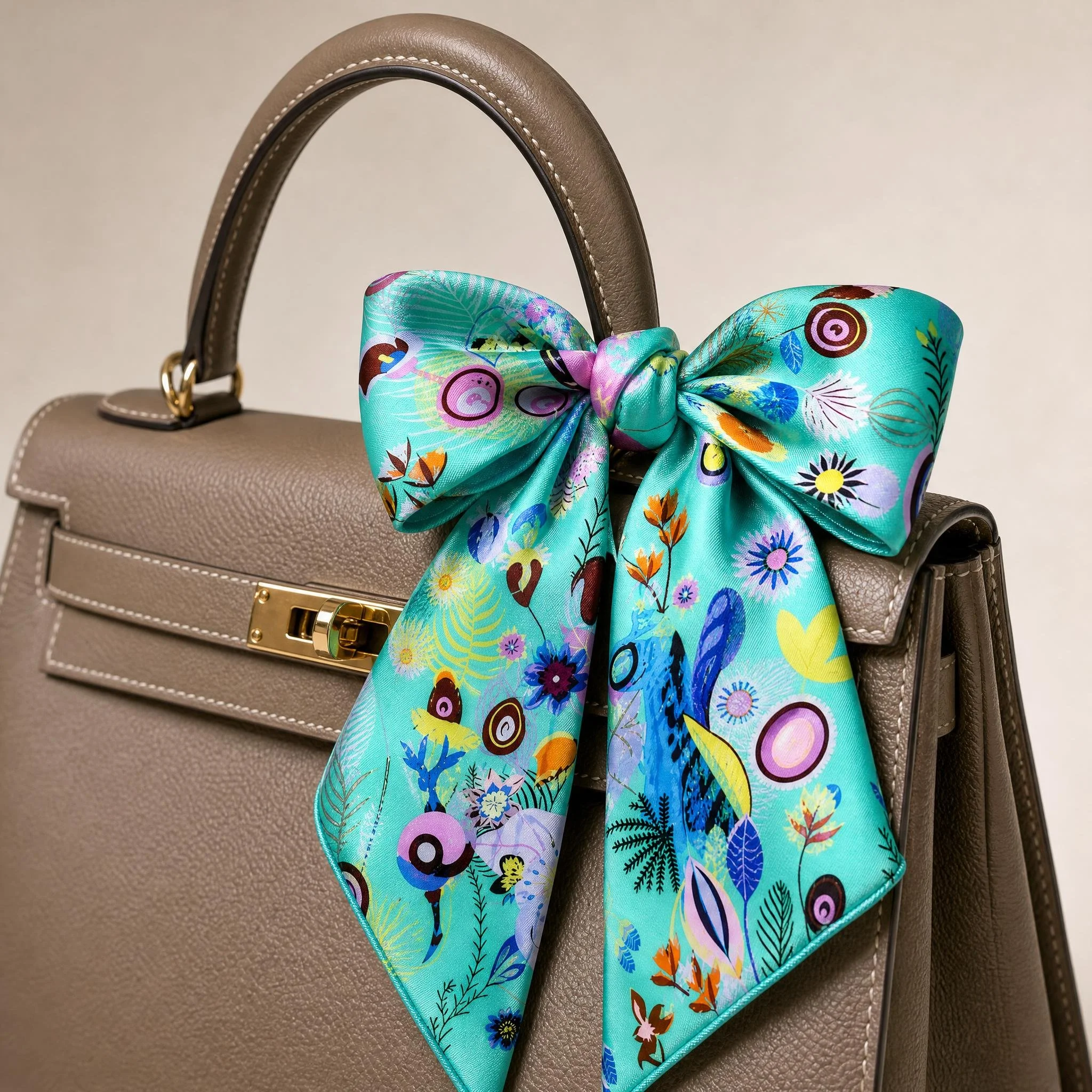 nightjar_image_pattern_silk_fabric_used_as_a_purse_scarf_tied_around_a_purse_bag_handle..jpeg