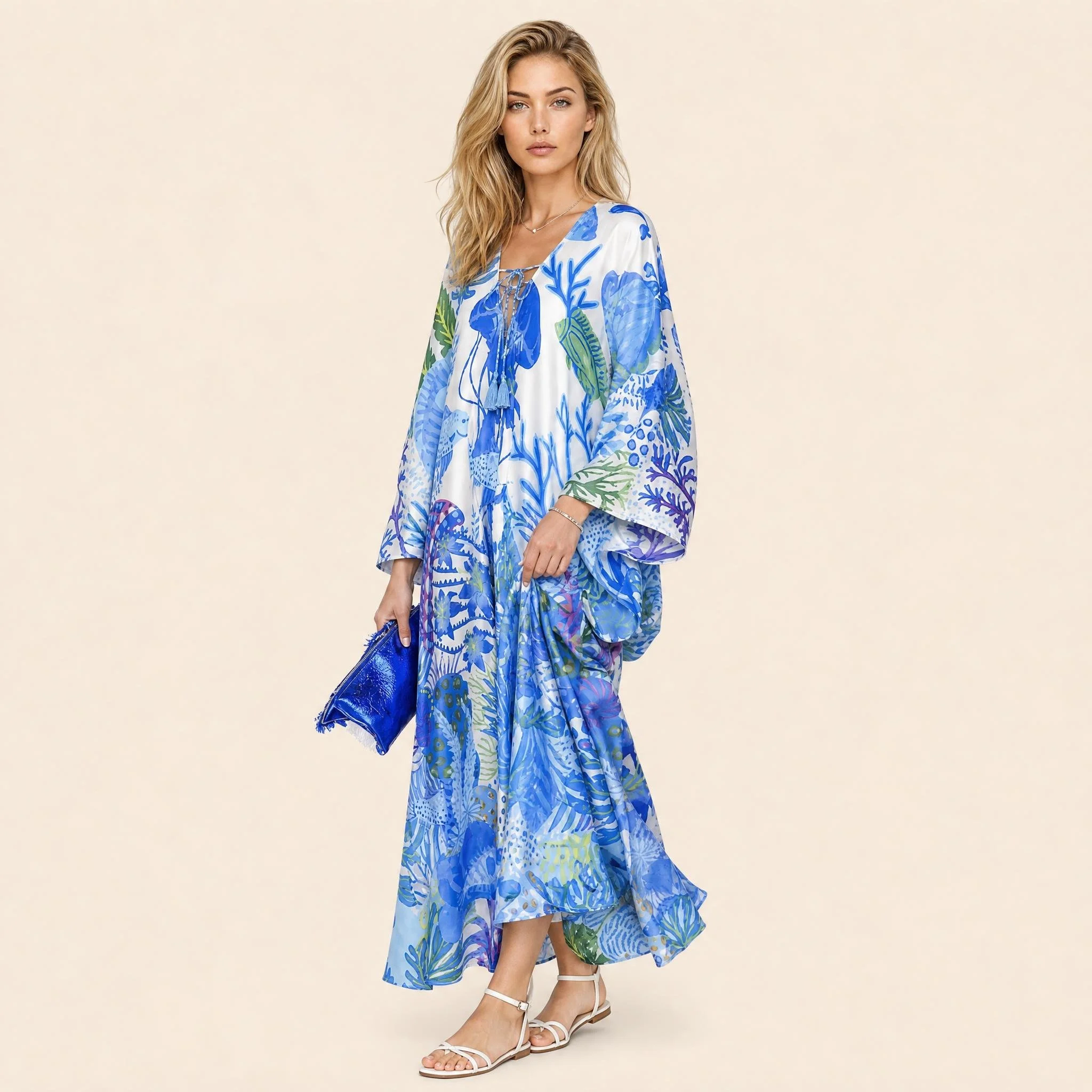 Porcelain Sea — V-Cut Kaftan