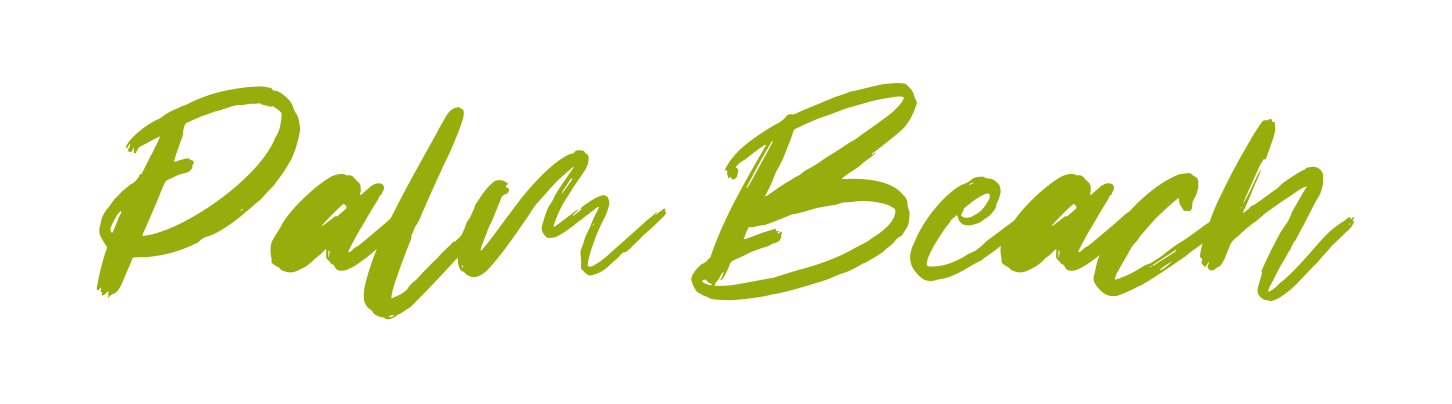 Palm Beach website logo with green cursive text on a transparent background.