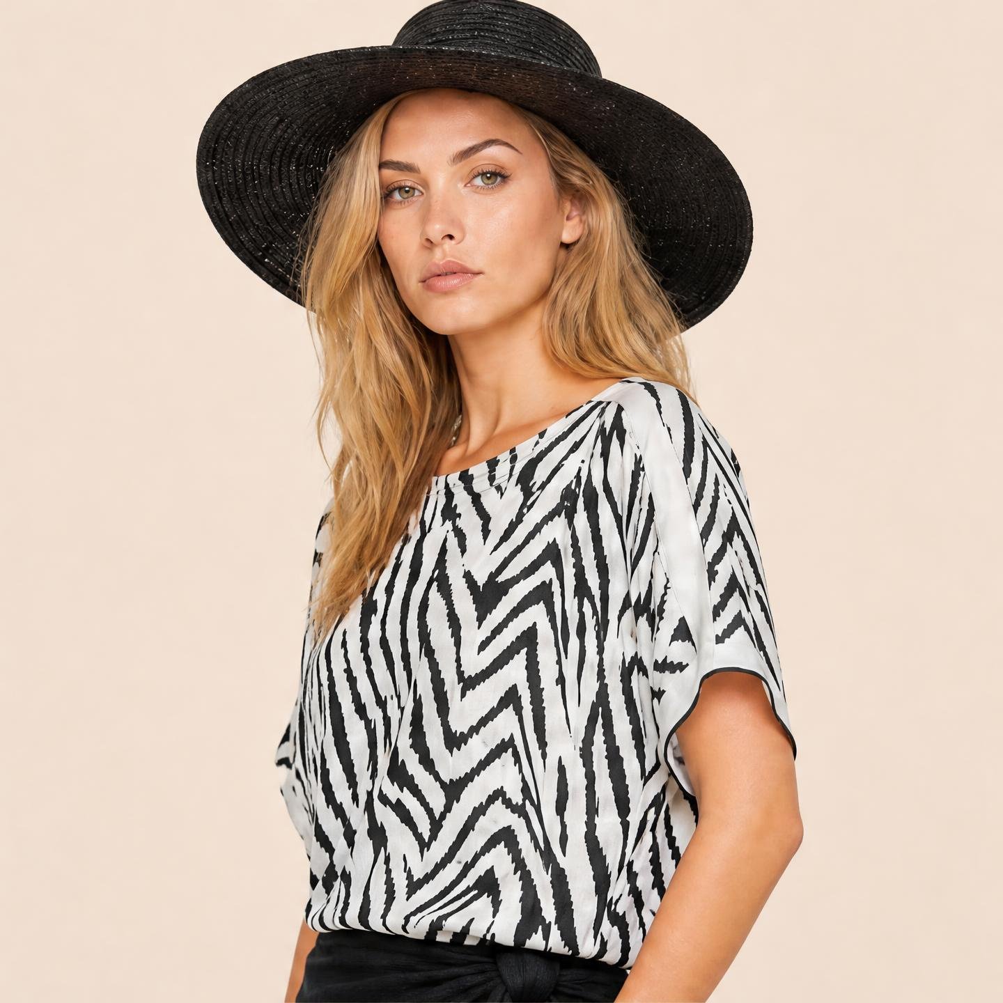Painted black and white zebra stripe — Zebra Noir mini silk kaftan by Dawn Bradbury Design