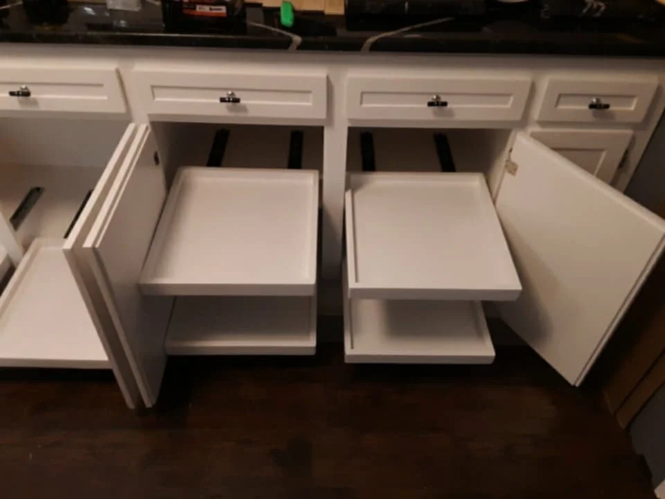 Custom sliding cabinet shelving