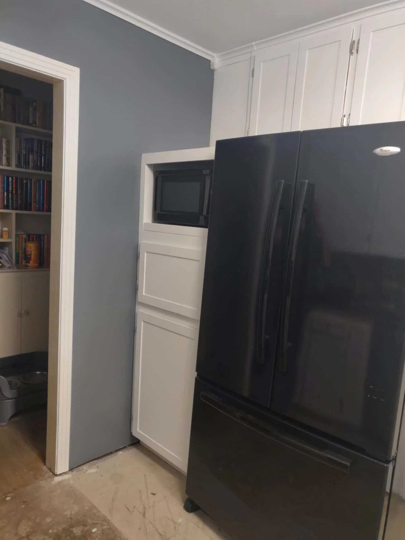 Custom microwave cabinet with sliding tray
