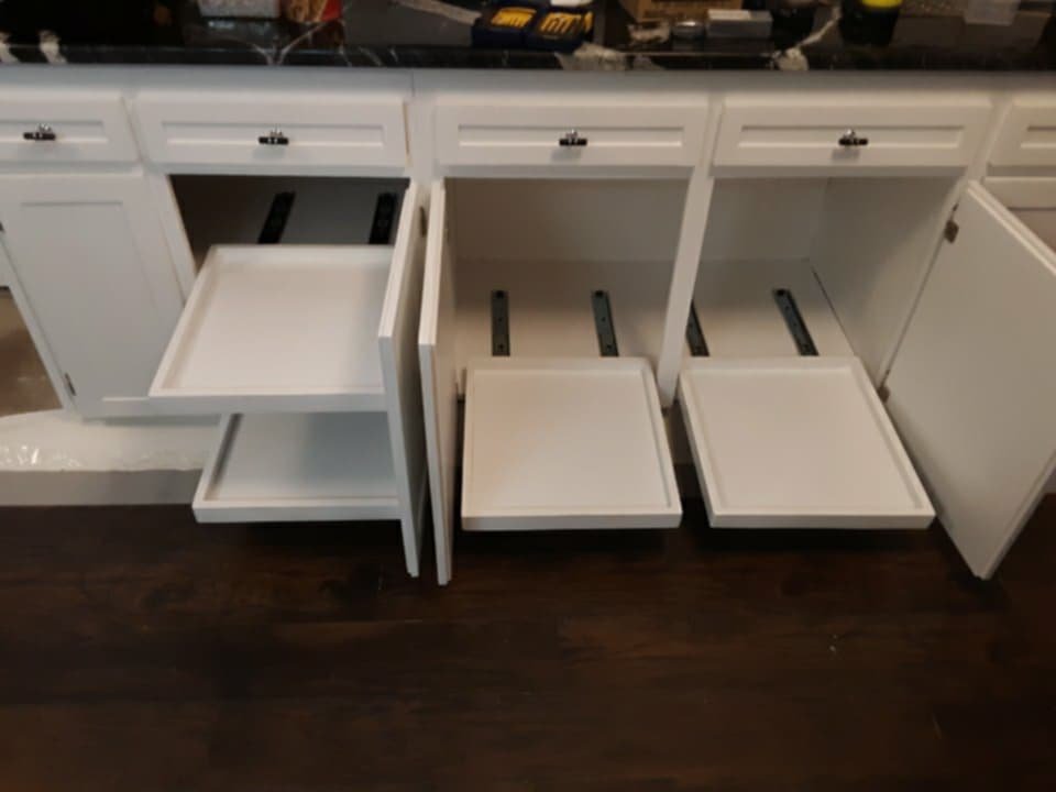 Custom sliding cabinet shelving