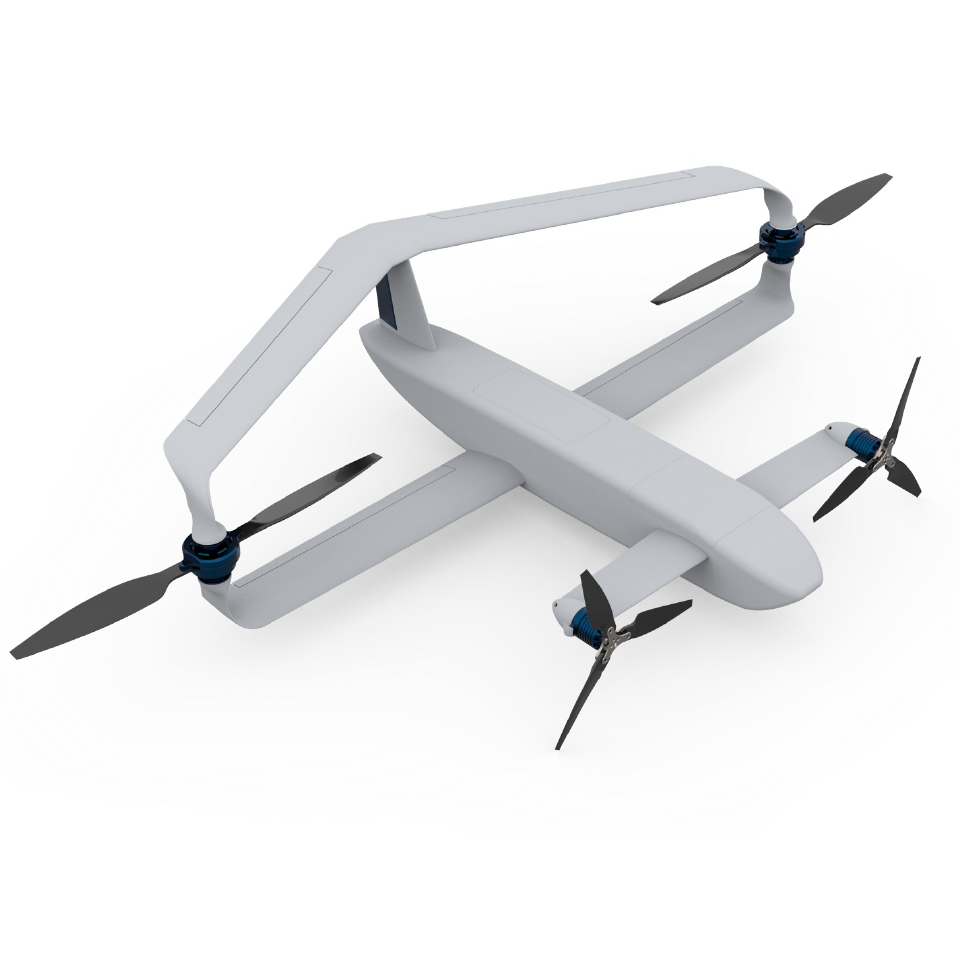 A white quadcopter drone with four propellers on a white background.