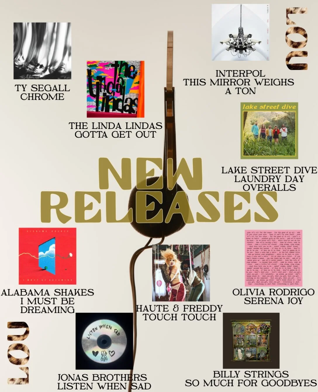 New music dropped Friday 🙂&zwj;↕️🎶
Have you listened to these new releases yet??

Ty Segall - Chrome
The Linda Lindas - Gotta Get Out
Interpol - This Mirror Weighs a Ton
Lake Street Dive - Laundry Day Overalls
Alabama Shakes - I Must Be Dreaming
Jo