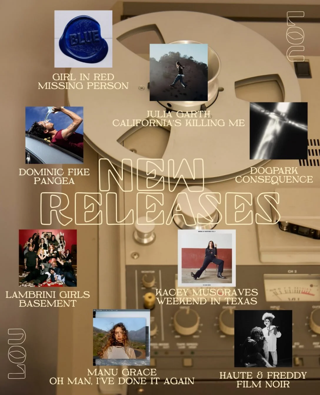 It&rsquo;s Friday so we&rsquo;ve got some new releases for you, hot and ready 🙂&zwj;↕️🙂&zwj;↕️

Dominic Fike - Pangea 
Dogpark - Consequence
Kacey Musgraves - Weekend in Texas
Lambrini Girls - The Basement
Manu Grace - Oh Man, I&rsquo;ve Done It Ag