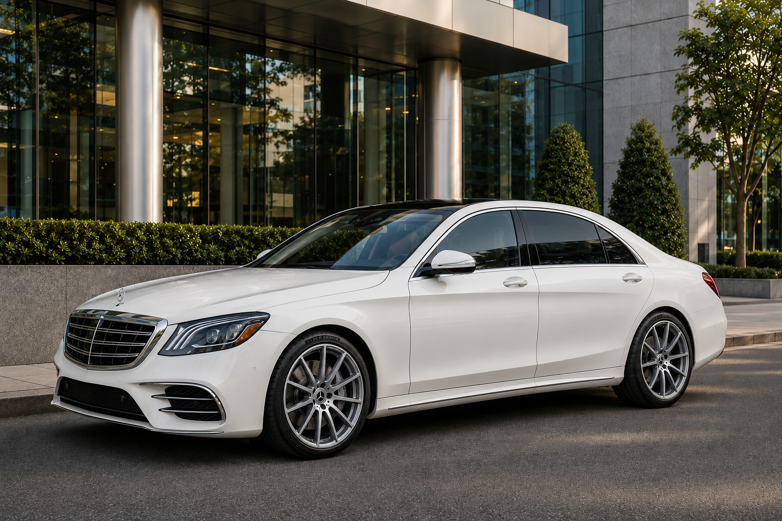 Mercedes-Benz S560 parked at business center