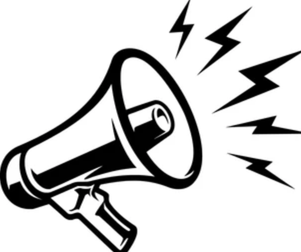 Black and white illustration of a megaphone with sound waves coming out.