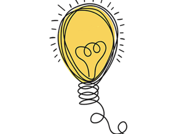 Stylized illustration of a light bulb with a yellow glow and a tangled wire at the base.